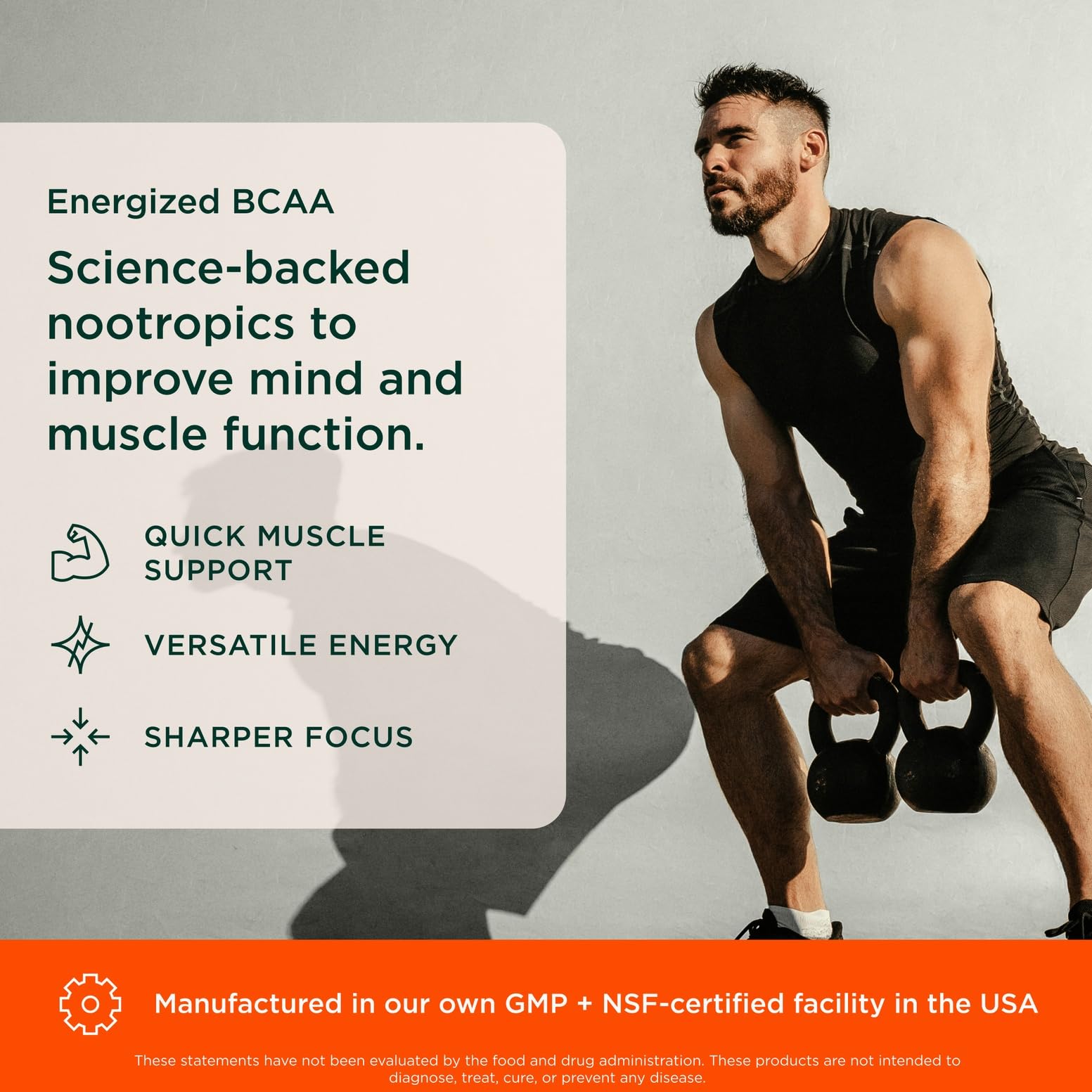 Genius BCAA Powder - 5g Vegan BCAAs L-Glutamine, Cognizin & Rhodiola Muscle Recovery Energy Support 100mg Caffeine Pre, Intra, Post-Workout Nootropic Supplement for Focus & Performance - Orange The Genius Brand uk supplements