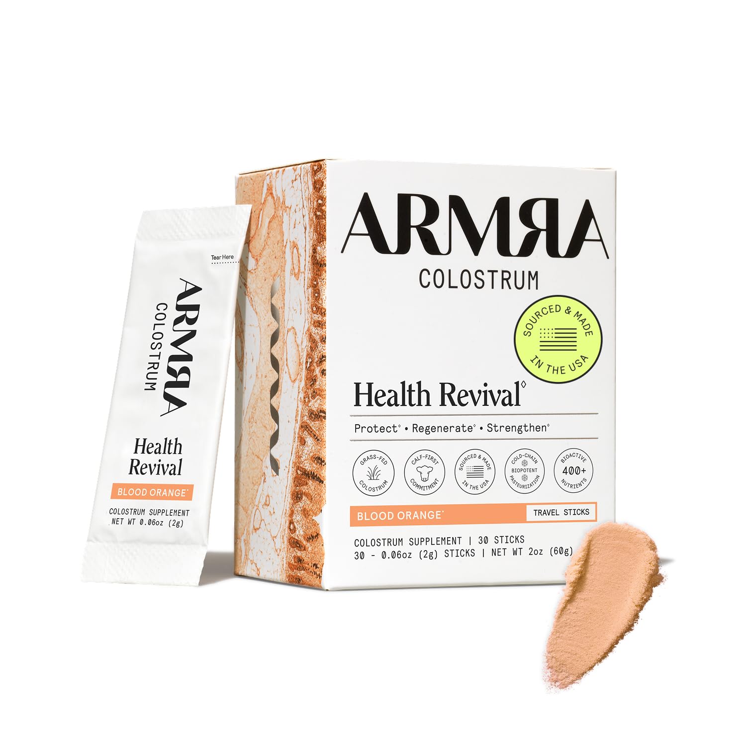 ARMRA Colostrum™ Powder | Blood Orange | Gut Health & Bloating | Skin & Hair | Immunity | Keto, Gluten & Fat-Free | 30 Servings