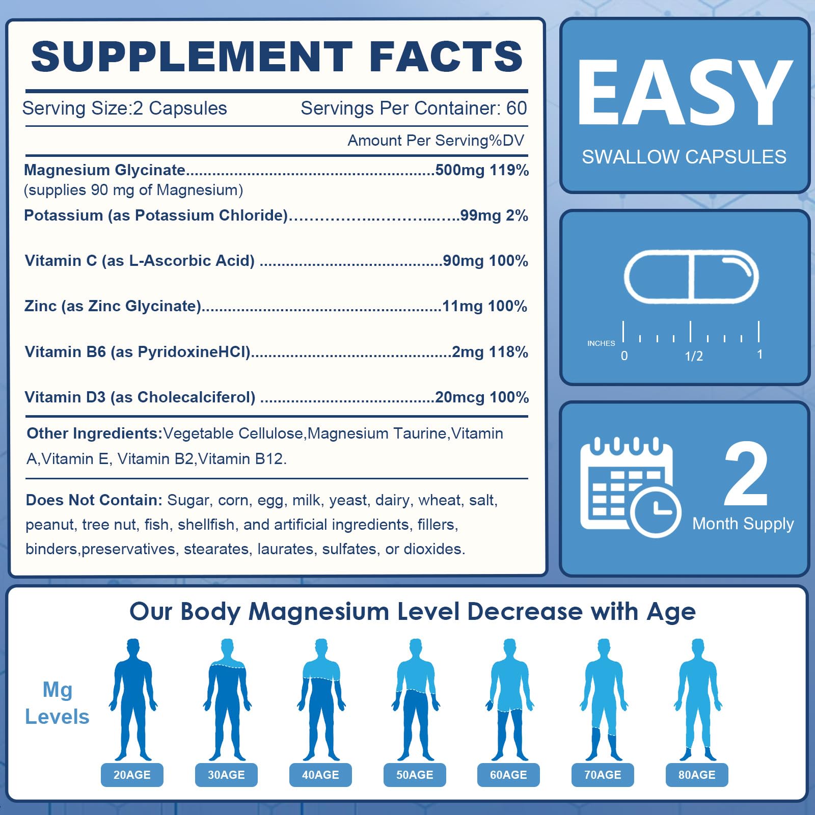 NATURE TARGET Magnesium Glycinate 500mg, Chelated Magnesium with Zinc & Vitamin D3 for Muscle, Nerve & Bone, Support Heart Health & Leg Cramp, Strength Immune System - 120 Capsules NATURE TARGET uk supplements