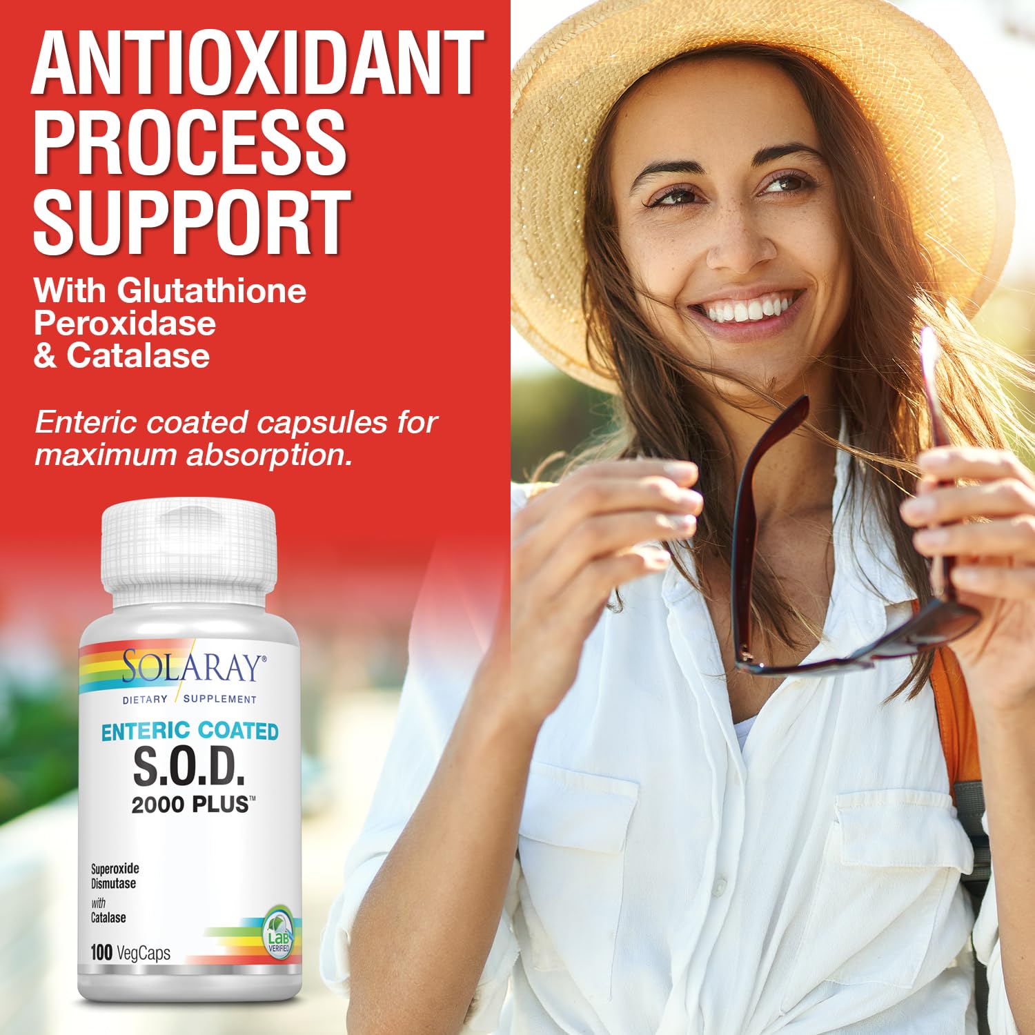 SOLARAY S.O.D. 2000 Plus - Superoxide Dismutase (SOD) and Catalase Antioxidant Supplement, Wellness Support - w/Green Tea Extract, Calcium, Rosemary, Grape Seed Extract, 60-Day Guarantee, 100 Servings SOLARAY uk supplements