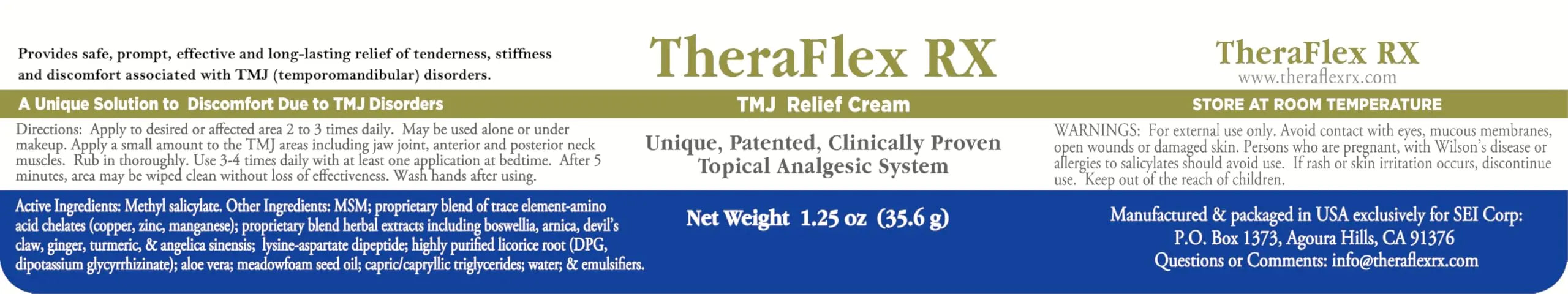 Theraflex RX® TMJ Cream (Doctor Formulated). This is a Patented Topical Cream which Provides Masseter Muscle and temporomandibular Joint Relief (TMJ) Theraflex RX uk supplements