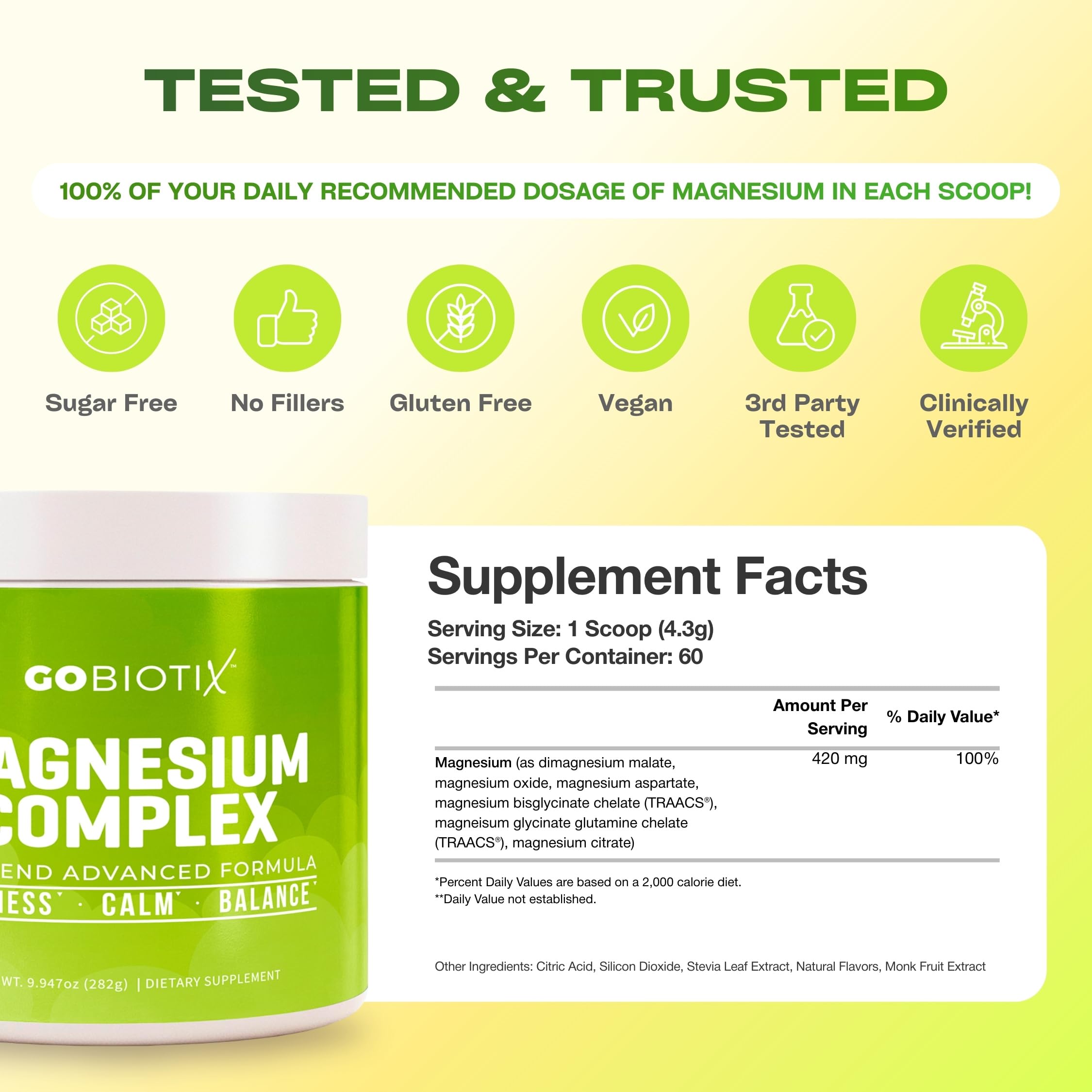GoBiotix Magnesium Glycinate Powder – Cortisol Supplements for Women and Men – High Absorption Magnesium Complex Calm Supplement with Citrate, Malate – Sugar Free – 420 mg, 60 Servings - Lemon Lime GOBIOTIX uk supplements