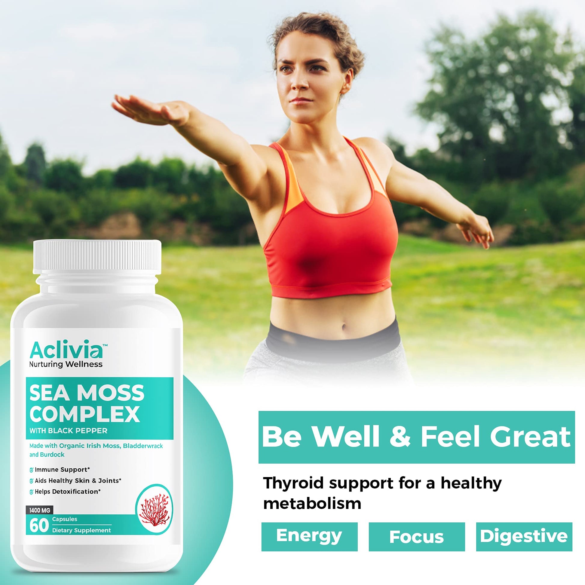 Aclivia - Organic Irish Sea Moss Capsules with Bladderwrack & Burdock Root - 102 Minerals Sea Moss Supplement - Thyroid Support, Immune Boost - Non-GMO (60 Count) Aclivia uk supplements