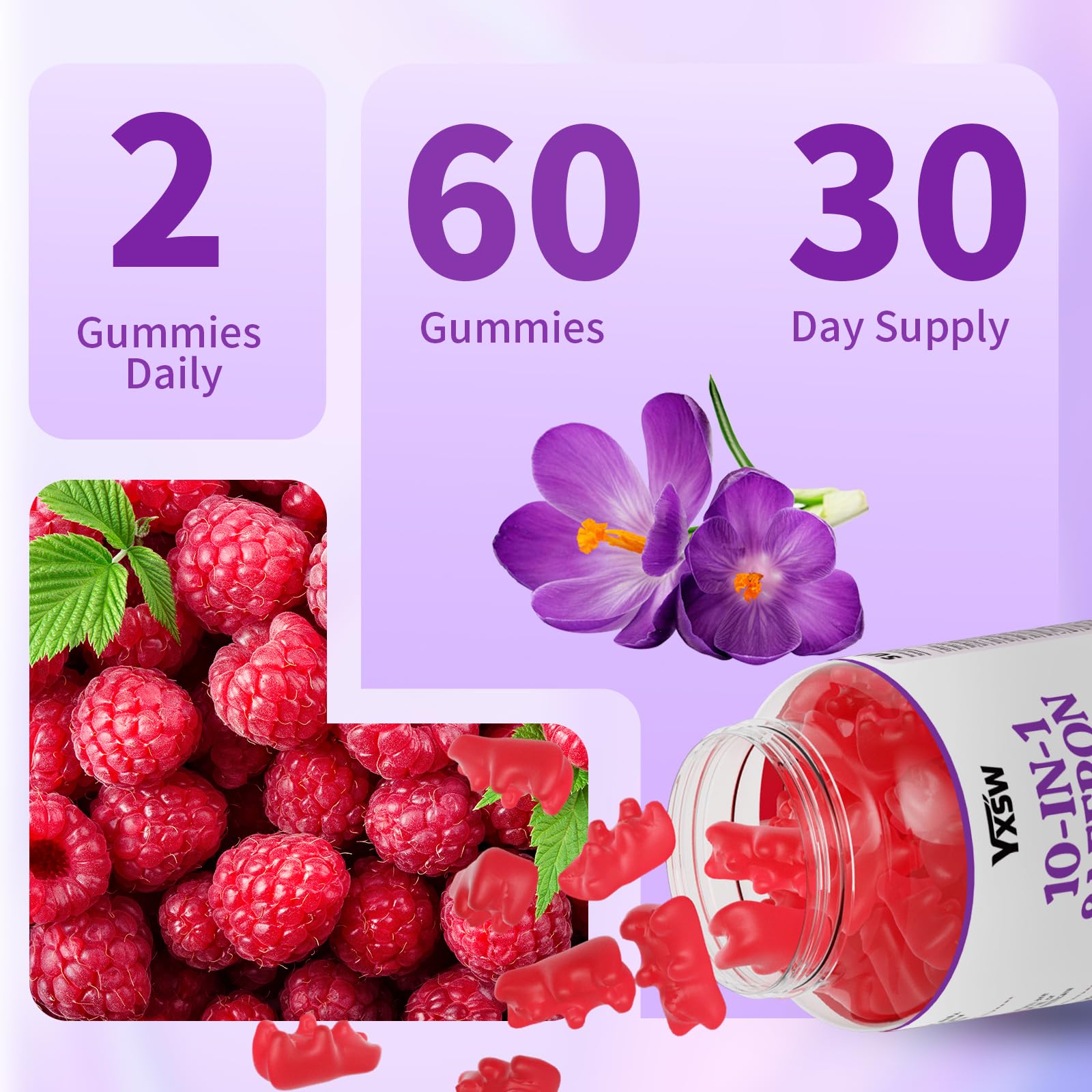 YXSW Saffron Gummies, Saffron Supplements for Kids & Adults with Ashwagandha, L-Theanine, Lemon Balm, Vitamin D3, B6, Magnesium & Zinc - Support Focus, Relaxation, Raspberry Flavor, 120 Count YXSW uk supplements