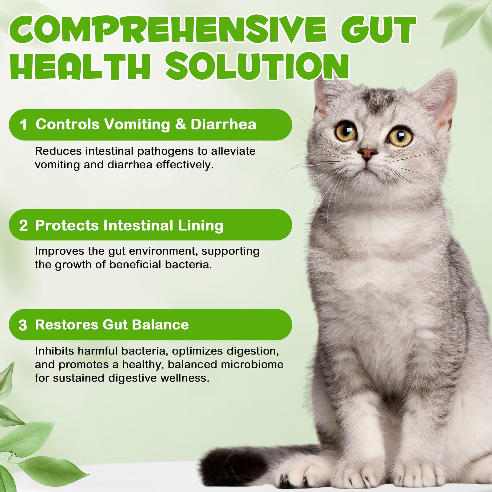 Liquid Cat Probiotic, Natural 3 in 1 Probiotic for Cats, Cat Digestive Support,Gut Health Support,Help with Diarrhea,Gas and Bloating, Cat Herbal Supplements- 60ml VOSIFSDIY uk supplements