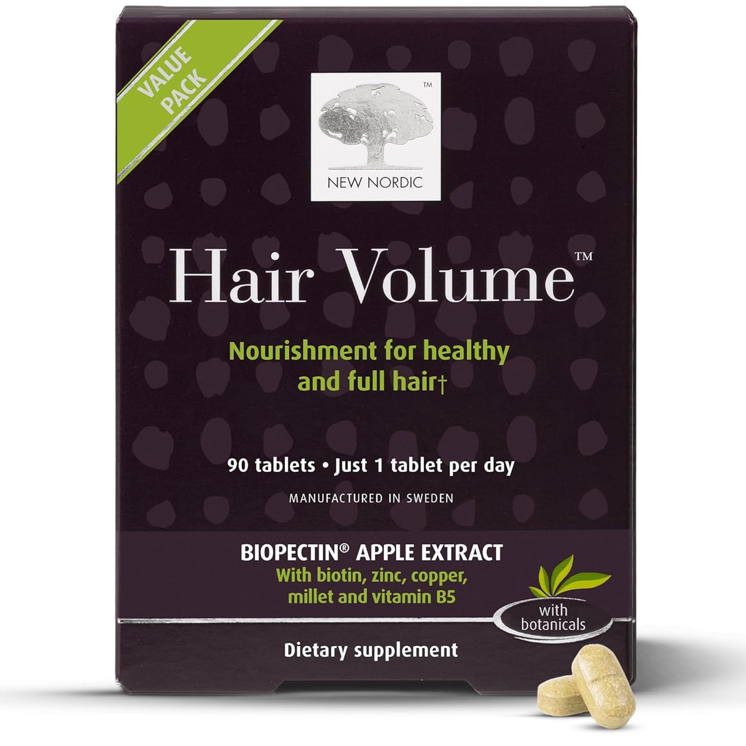 NEW NORDIC Hair Volume Tablets, 3000 mcg Biotin & Biopectin Apple Extract, Hair Vitamins to Support Natural Hair Growth, 90 Count (Pack of 1) NEW NORDIC uk supplements