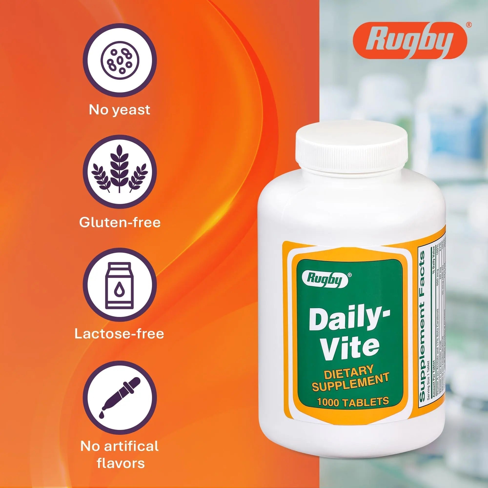 Rugby Daily-Vite Multivitamin Tablets, Gluten-Free Dietary Supplement for Adults, Supports Overall Health, No Artificial Flavors - 1000 Count (1 Pack) RUGBY LABORATORIES uk supplements