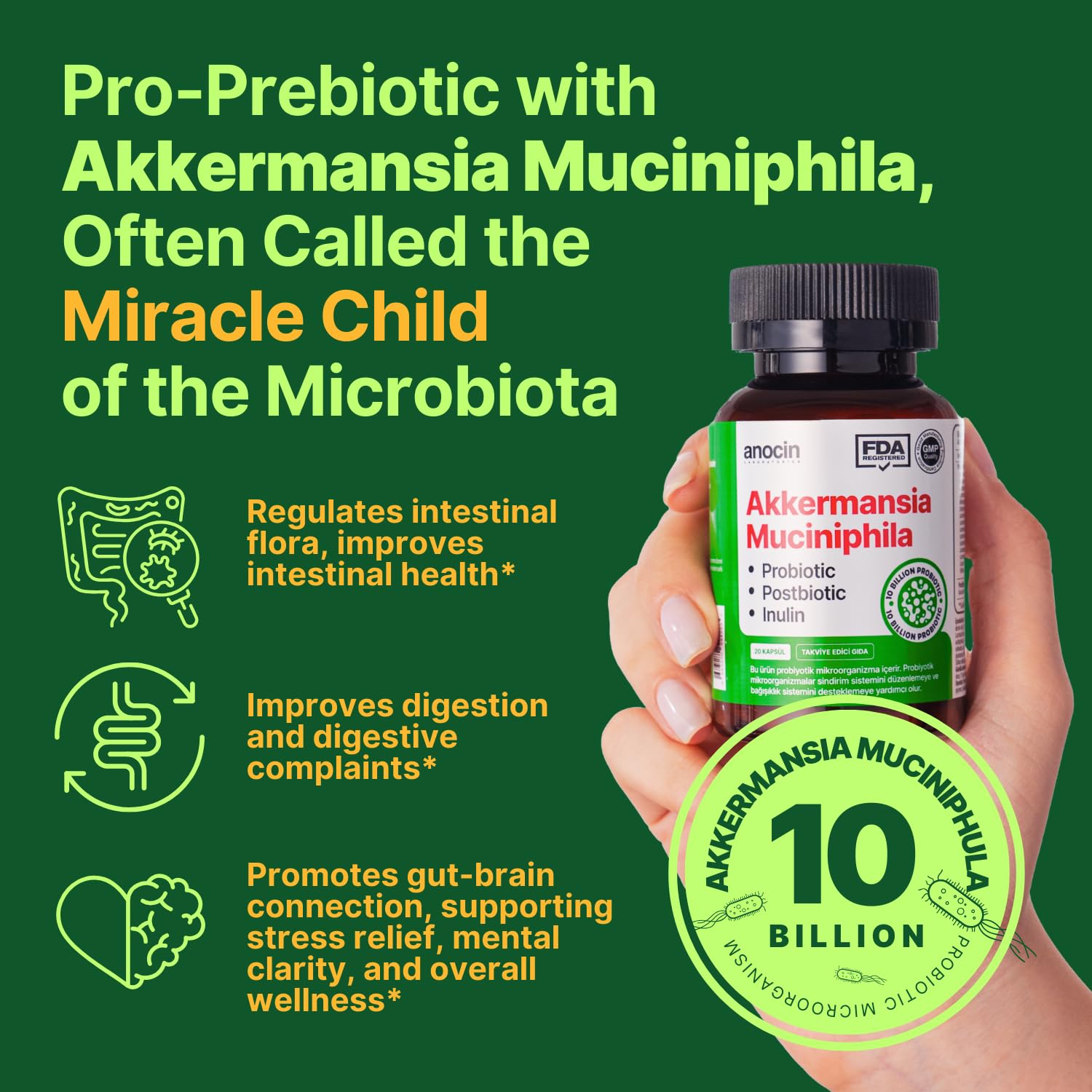 anocin Akkermansia Muciniphila + Probiotic, Postbiotic & Inulin - Gut Health Supplement for Digestion, Immune Support - 10 Billion CFU, Vegan & Gluten-Free anocin uk supplements