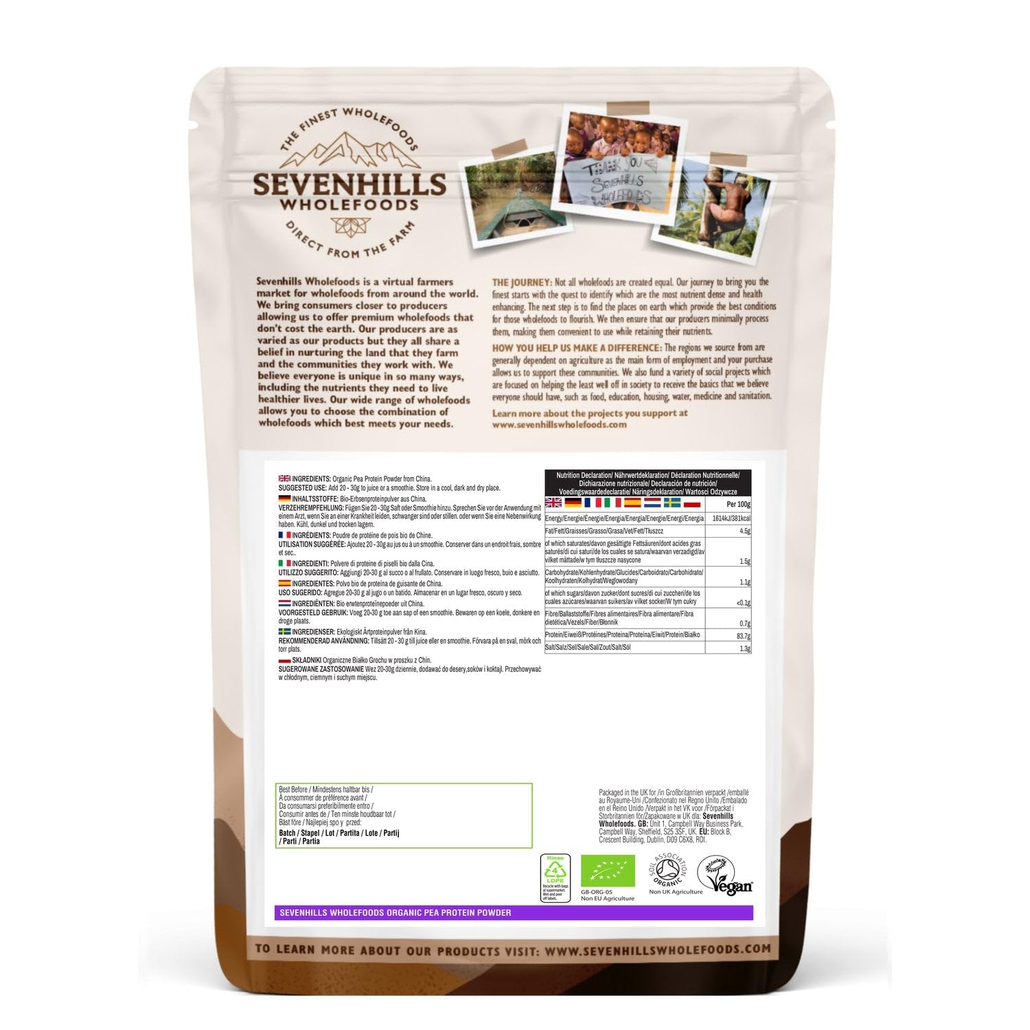 Sevenhills Wholefoods Organic Pea Protein Powder 1kg Sevenhills Wholefoods uk supplements