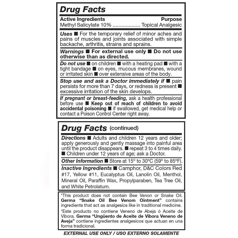 Aceite de Vibora con Veneno de Aveja 3 oz. Germa uk supplements