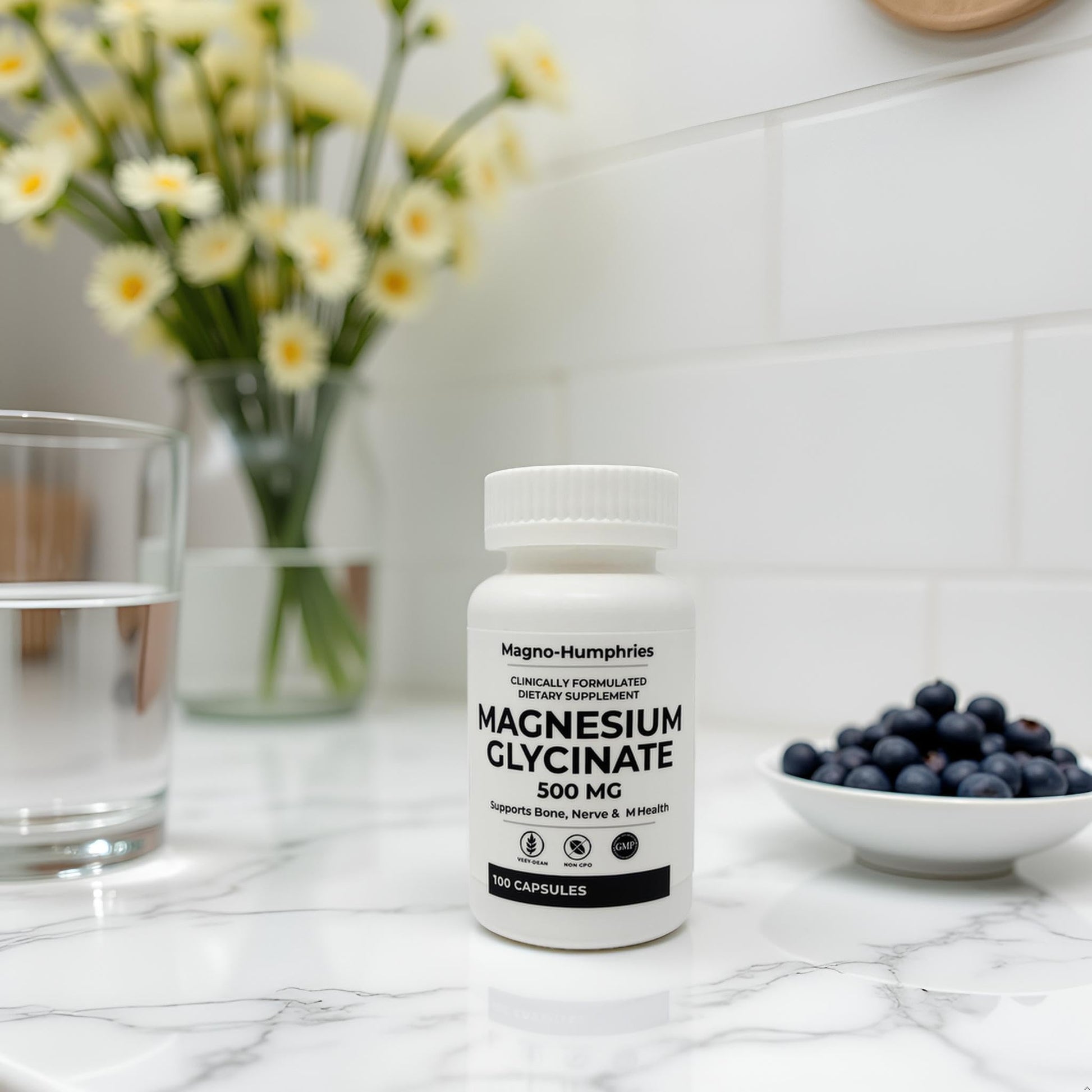 Magno-Humphries Magnesium Glycinate 500 mg - 100 Capsules | Gentle Chelated Form | Muscle, Nerve & Bone Support | Dietary Supplement | GMP Manufactured in The USA Magno-Humphries uk supplements