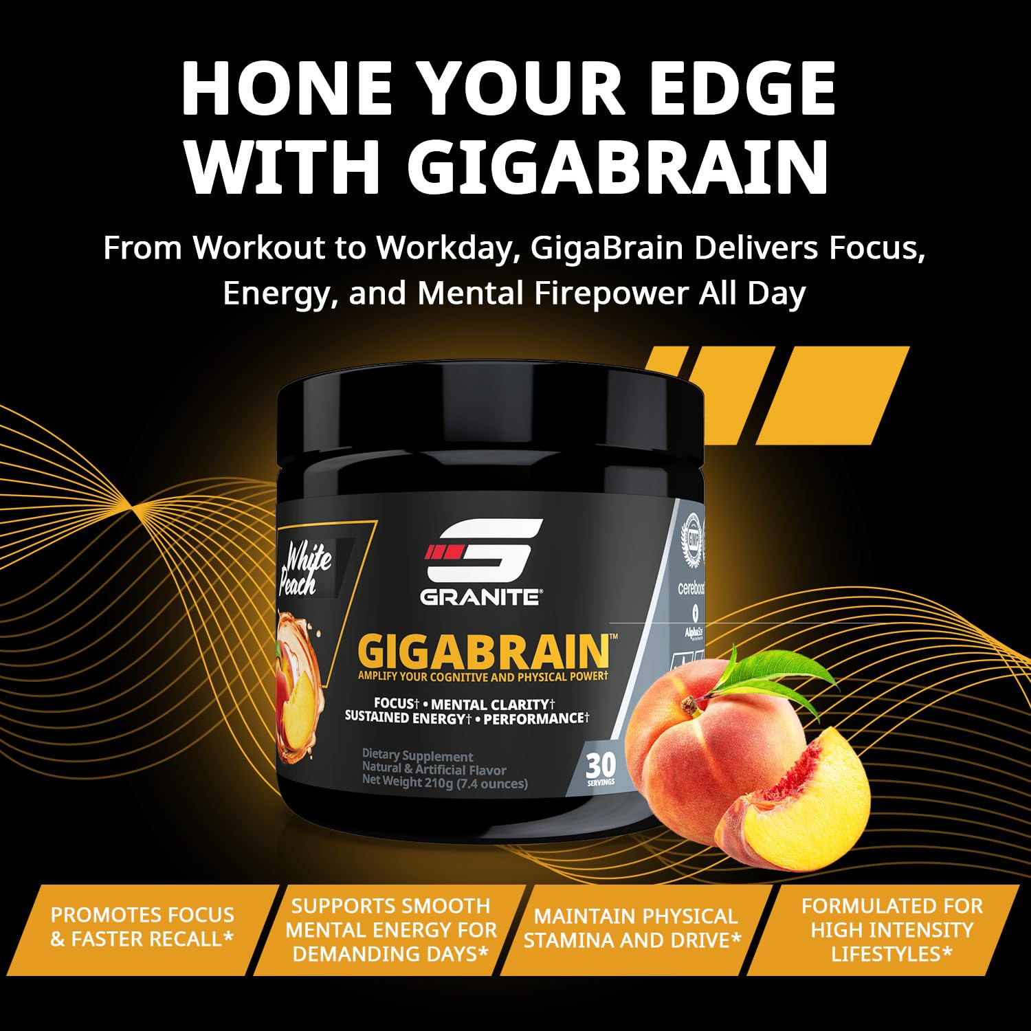 Granite Nutrition GigaBrain Nootropic Energy Powder – Cereboost, Alpha-GPC & ElevATP – Cognitive Focus Supplement for Sustained Energy & Performance – White Peach, 30 Servings Granite Supplements uk supplements