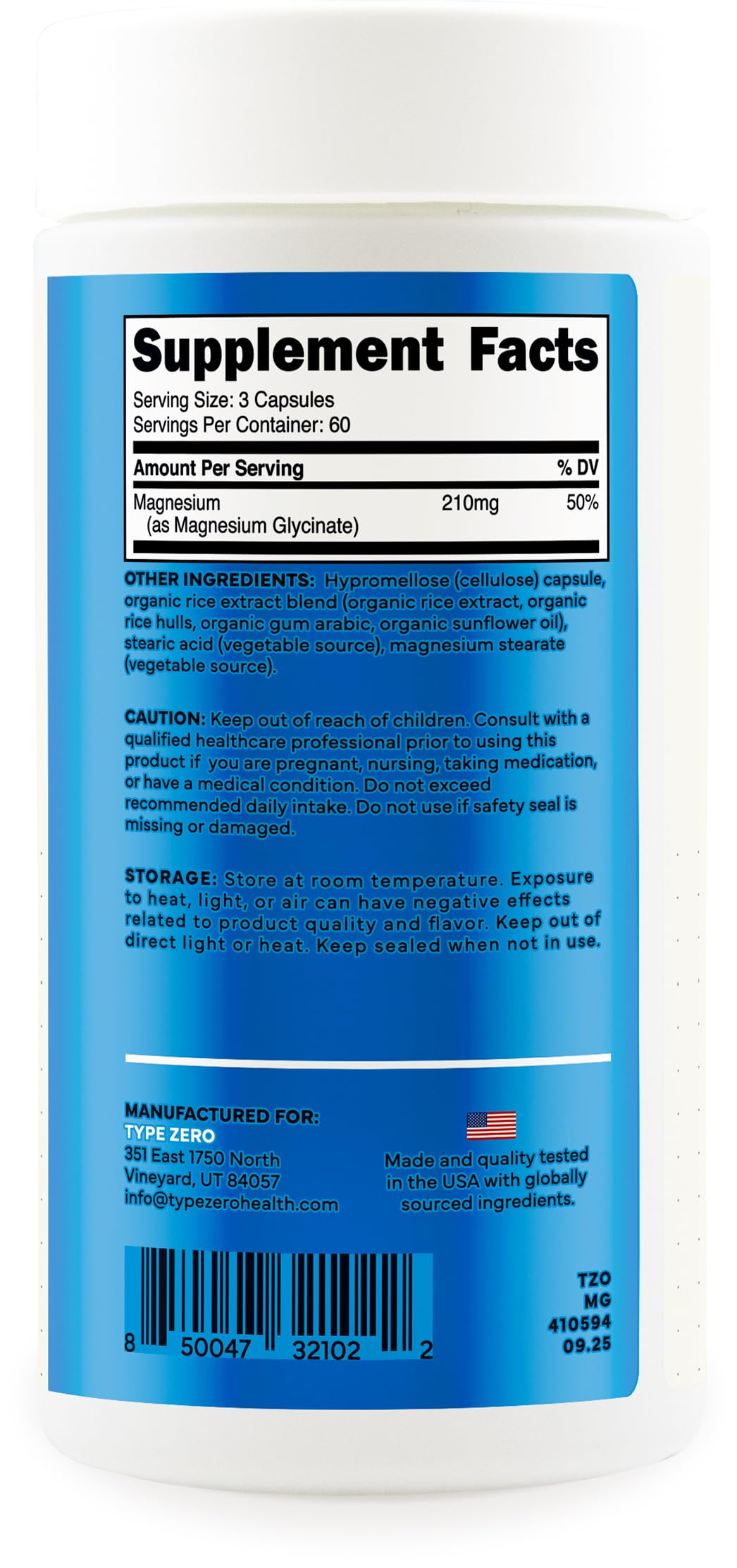 Type Zero Magnesium Glycinate (210mg | 180 Capsules) Pure, Non-GMO, Gluten Free, Natural High Absorption Magnesium Supplement Type Zero uk supplements