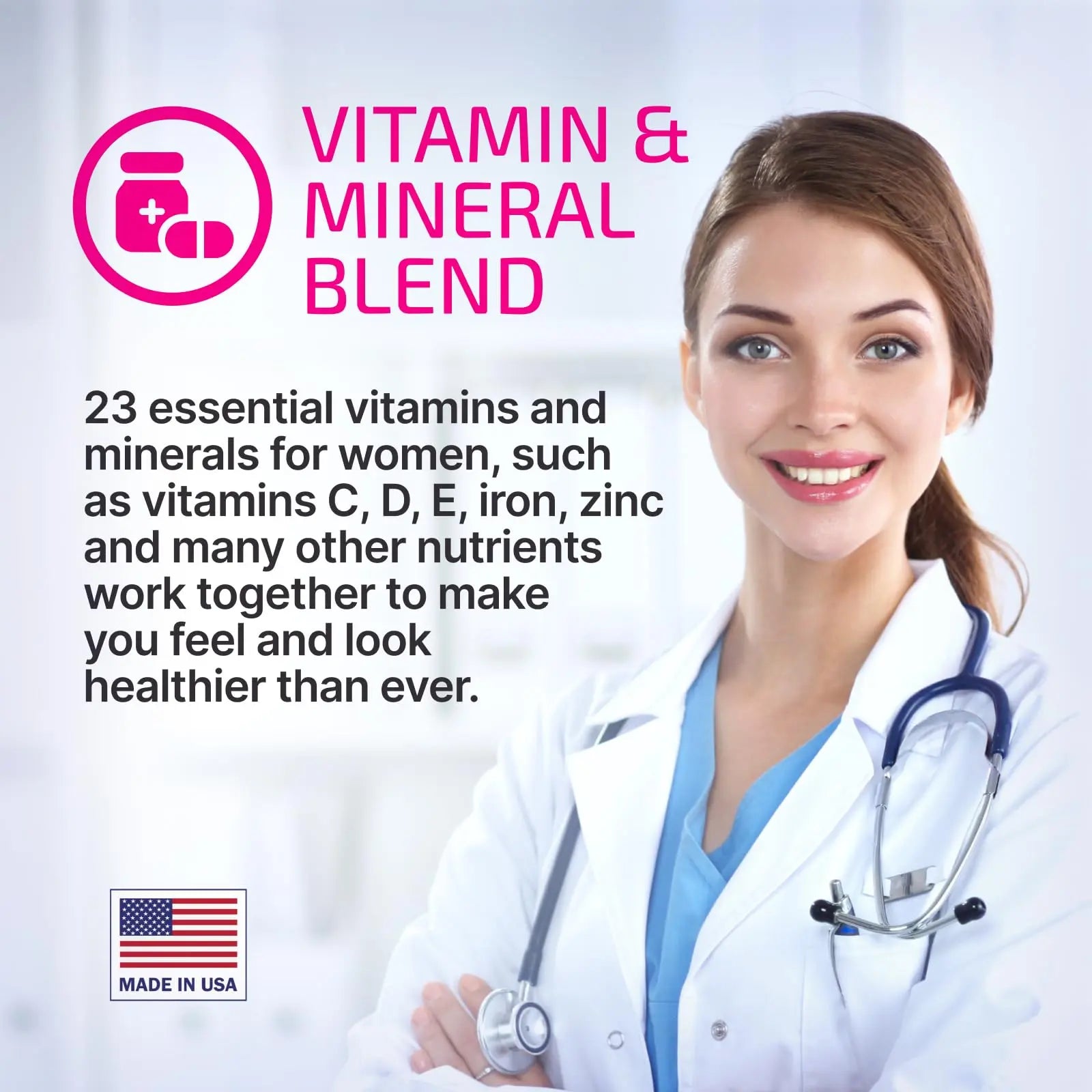 VPLab Ultra Women's Multivitamin Formula - Supplement for Hair, Skin & Nails with Biotin, Iron, Vitamin B, D, C & Zinc, Folate vplab nutrition uk supplements