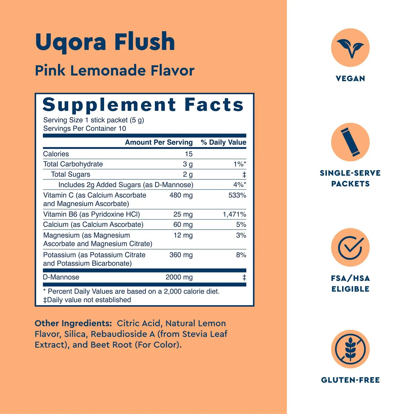 Uqora Flush - Urinary Tract* with D-Mannose, Vitamin C, Vitamin B6, Potassium, Magnesium & Calcium - Gluten-Free & Vegan - Pink Lemonade Flavor - 20 Packets (2 Pack) Uqora uk supplements