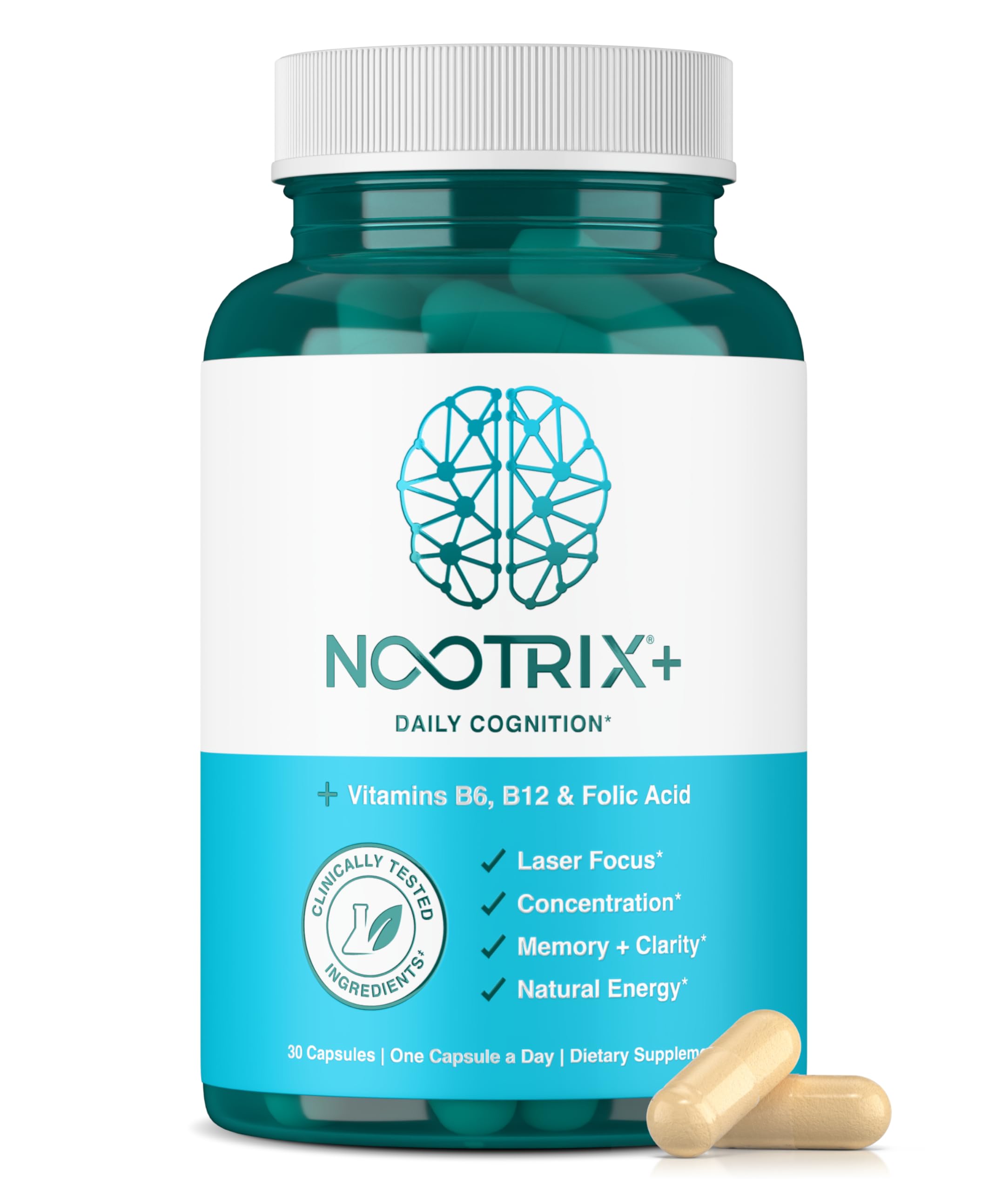 Nootrix Brain Plus Nootropic Supplement | Supports Memory, Mental Focus, Cognitive Health & Energy | Promotes Healthy Mood & Brain Function | Vitamin B1, Vitamin B6 & Vitamin B12 | 30 Capsules Nootrix uk supplements