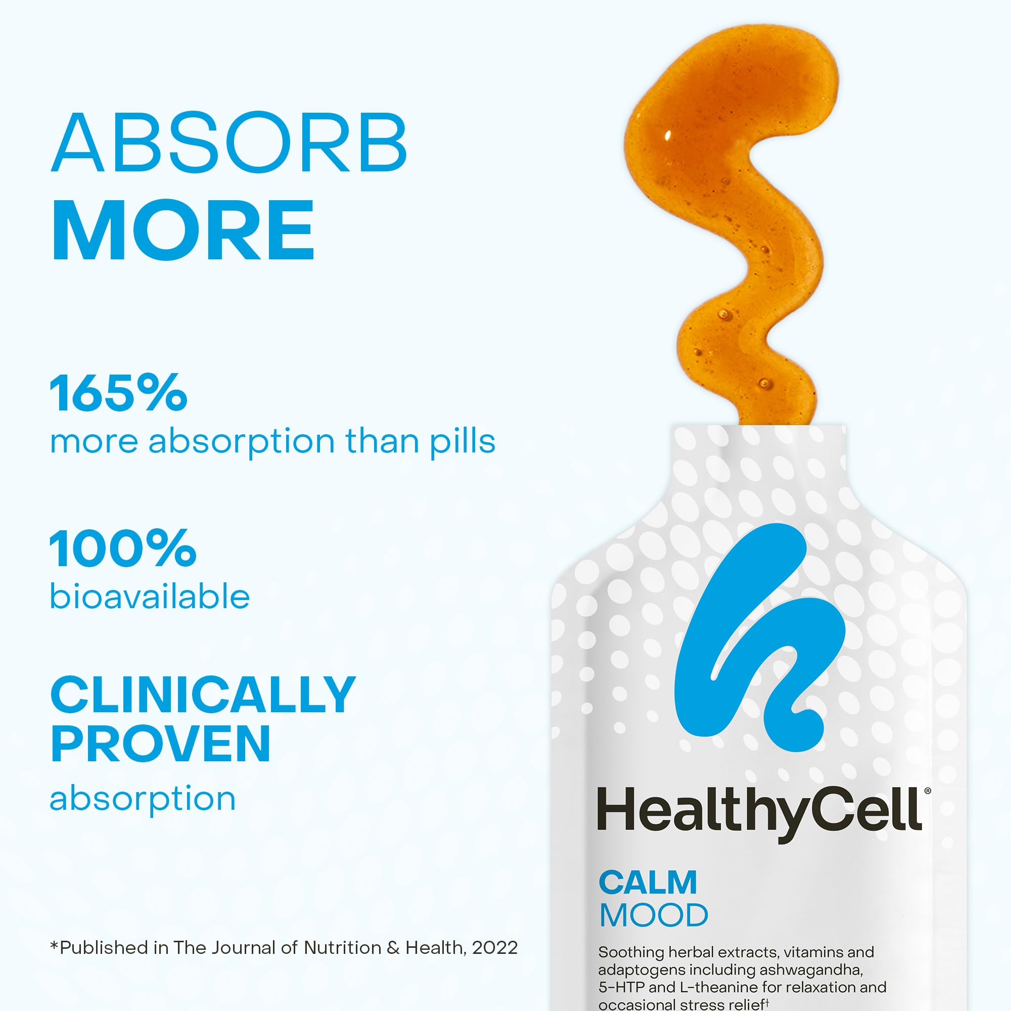 Healthycell Calm Mood Daily Liquid Supplement - Cortisol Manager & Mood Support Supplement for Stress with Ashwagandha, L-Theanine, Magnesium, 5-HTP, GABA & Saffron - 30 Gel Packs Healthycell uk supplements