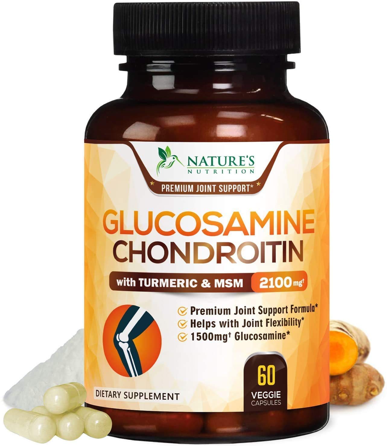 Glucosamine Chondroitin MSM Complex - Joint Support Supplement Turmeric & Boswellia Nature's Nutrition uk supplements