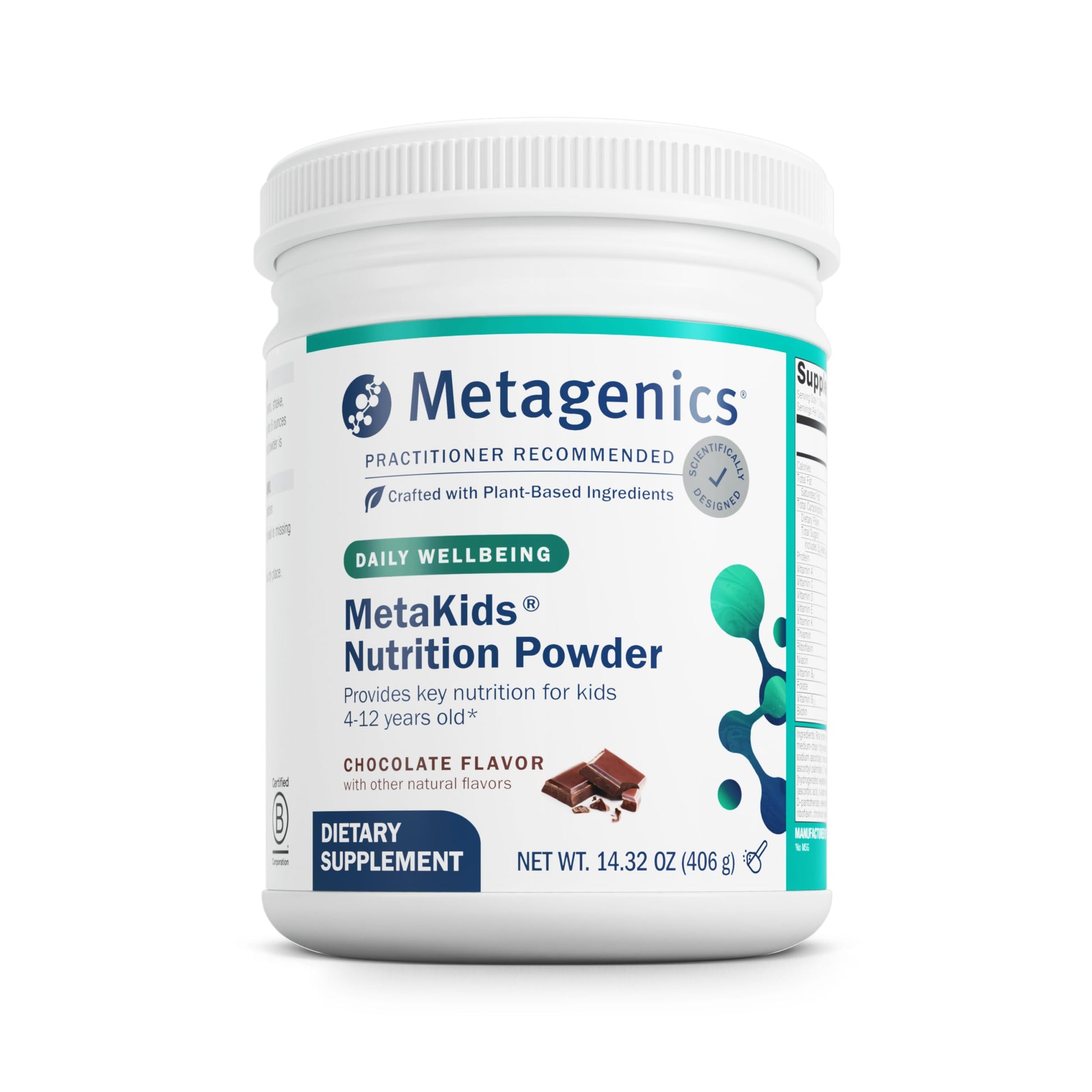 Metagenics MetaKids Nutrition Powder - Kids Multivitamin Powder with Prebiotics, DHA, Protein & Amino Acids* - Complete Protein - Non‑GMO, Gluten‑Free - Chocolate - 14.32 oz Metagenics uk supplements