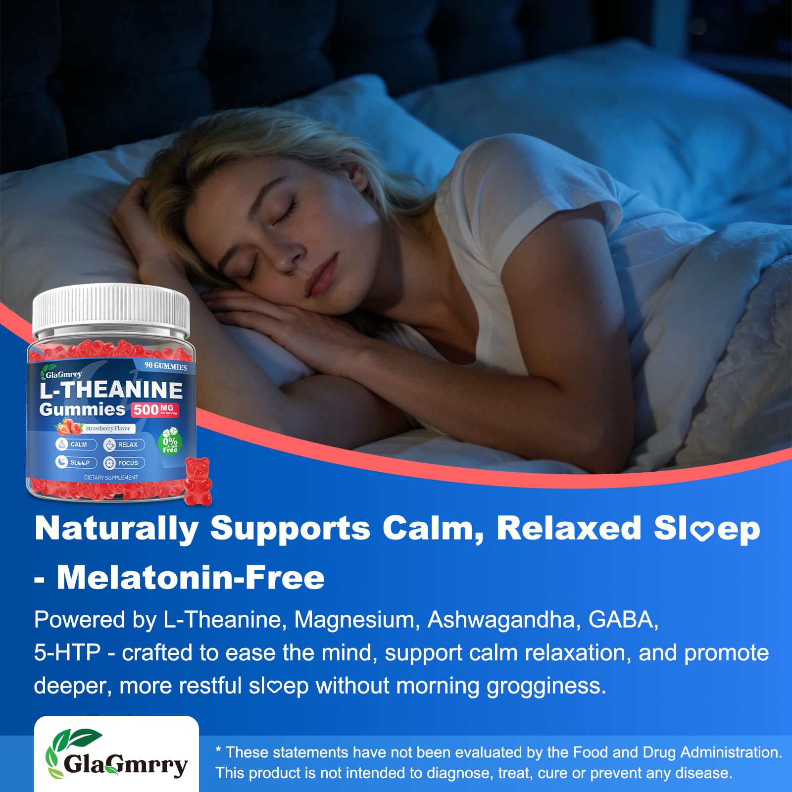 GlaGmrry 90 Count | L Theanine Gummies, L Theanine Supplement for Adults & Kids, w/Ashwagandha, Magnesium, GABA & 5-HTP, Sugar Free Liposomal Formula for Calm Relax zzZ M♡♡d & Focus, Vegan GlaGmrry uk supplements