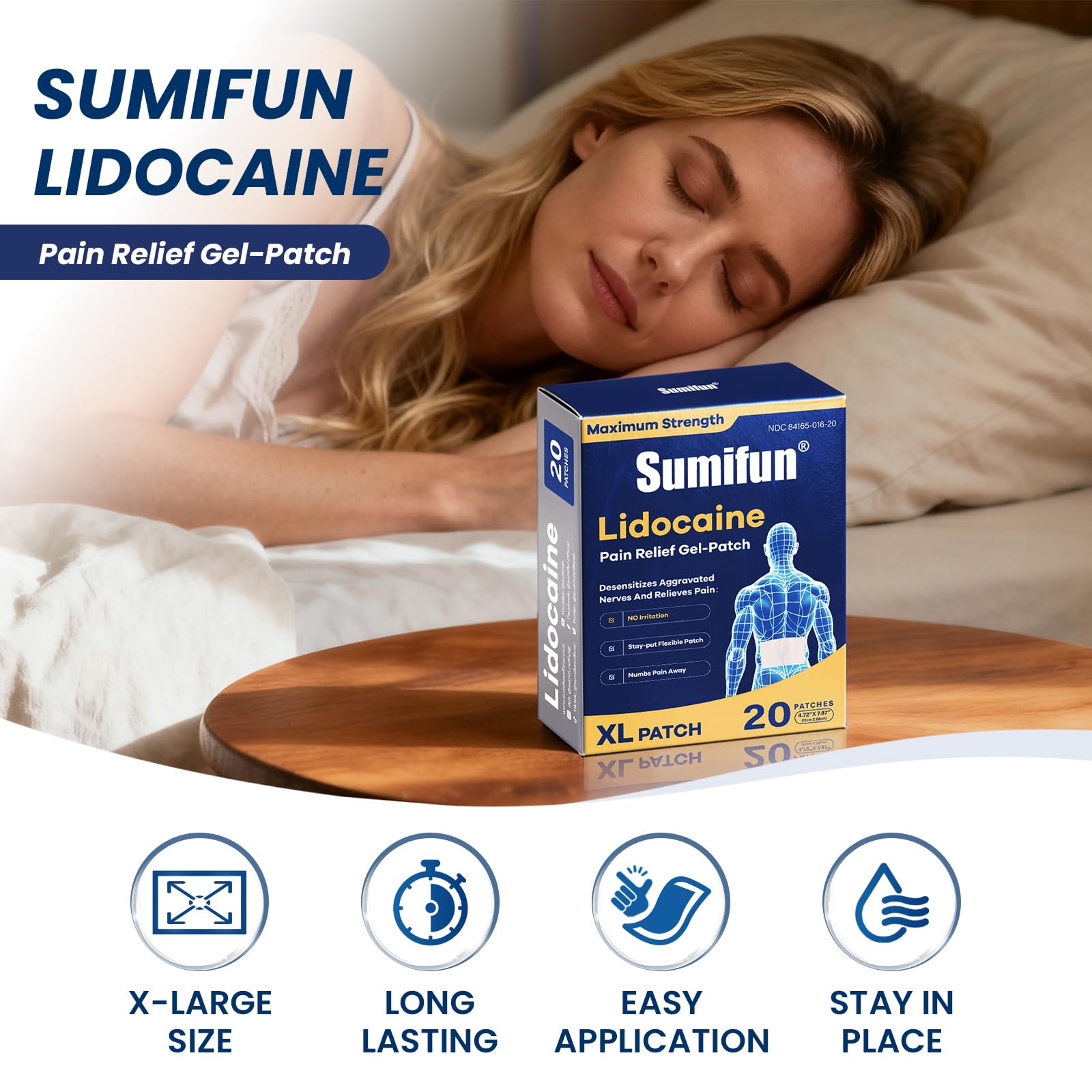 Sumifun XL Lidocaine Patches for Pain Relief, 4% Lidocaine Maximum Strength OTC, Extra Large 4.72"x7.87" for Full Back Pain Patches & Large Areas (Extra Large, Count, 20) Sumifun uk supplements