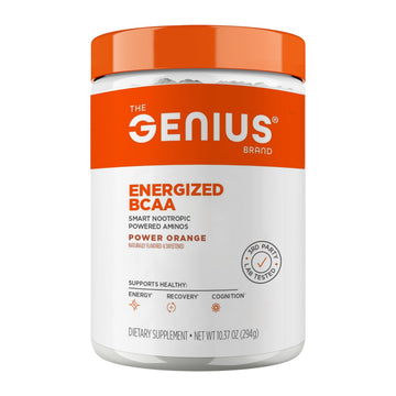 Genius BCAA Powder - 5g Vegan BCAAs L-Glutamine, Cognizin & Rhodiola Muscle Recovery Energy Support 100mg Caffeine Pre, Intra, Post-Workout Nootropic Supplement for Focus & Performance - Orange The Genius Brand uk supplements