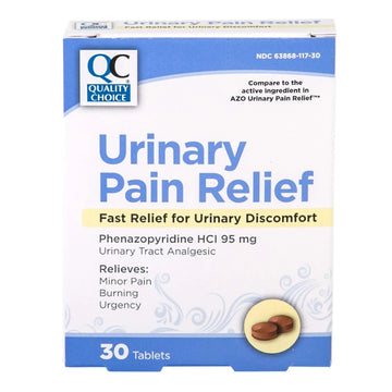 Quality Choice Fast Acting Urinary Pain Relief, Phenazopyridine Hydrochloride 95mg, Relieves UTI Pain, Burning, Frequent Urination, Bladder Discomfort, Urgency. One 30 Tablet Box (30 Total Tablets) Quality Choice uk supplements