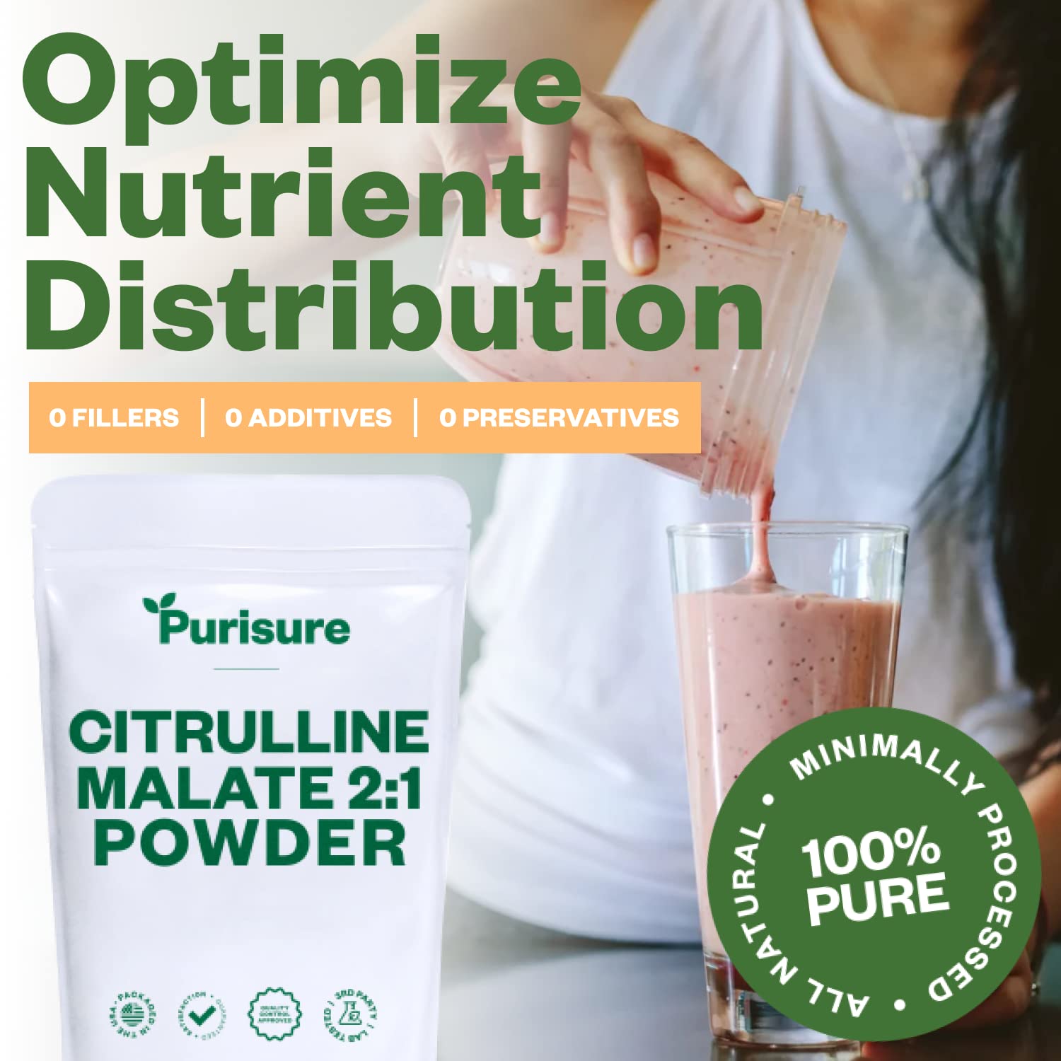 Purisure Citrulline Malate 2:1 Powder, 1 kg, Citrulline Supplement and Citrulline Nitrate Purisure uk supplements