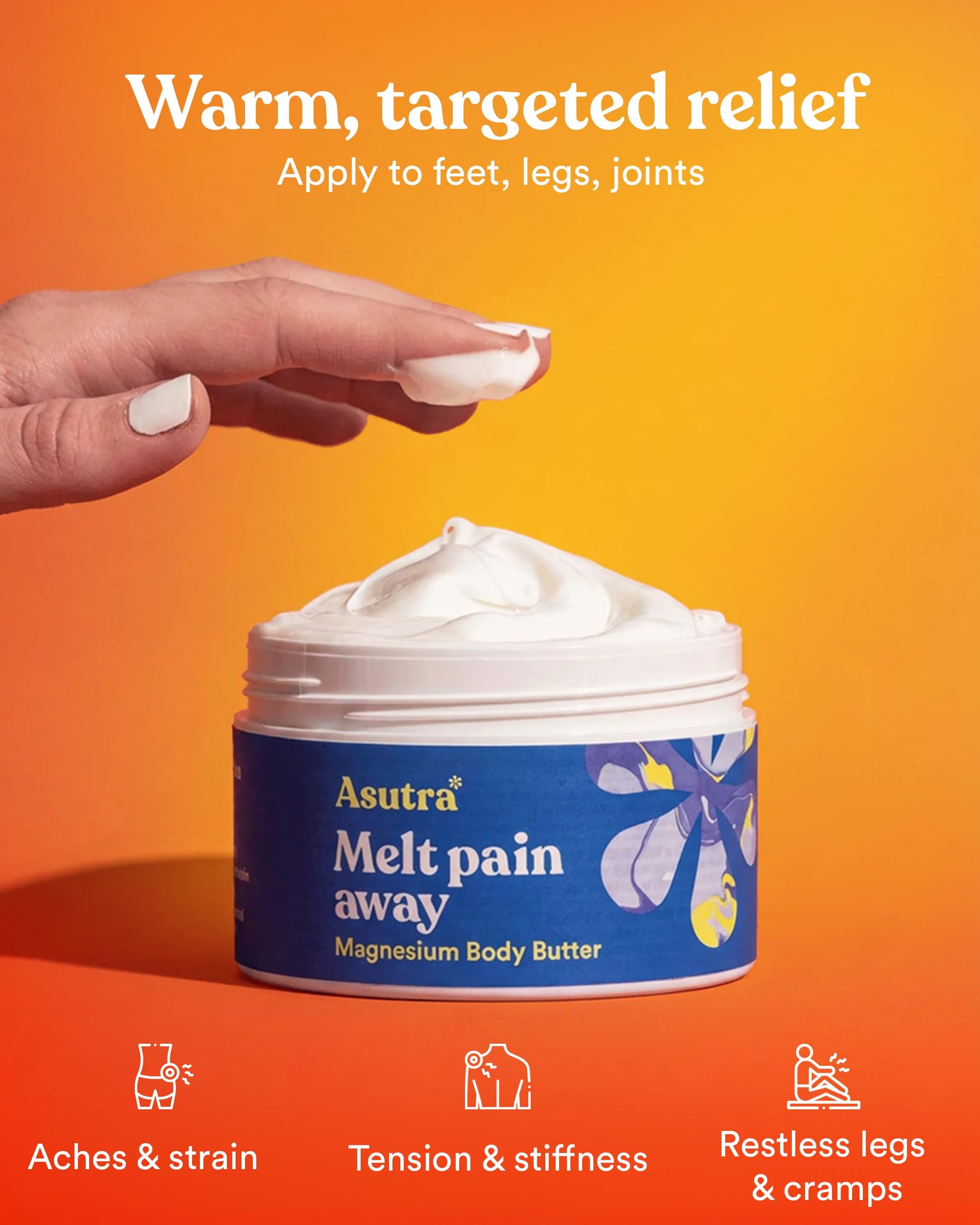 ASUTRA Melt Pain Away Magnesium Cream – Warming Capsaicin Formula for Leg Cramps, Muscle Tension & Nighttime Leg Relief – Fast-Absorbing, Non-Sticky Topical Magnesium Lotion for Feet & Body ASUTRA uk supplements