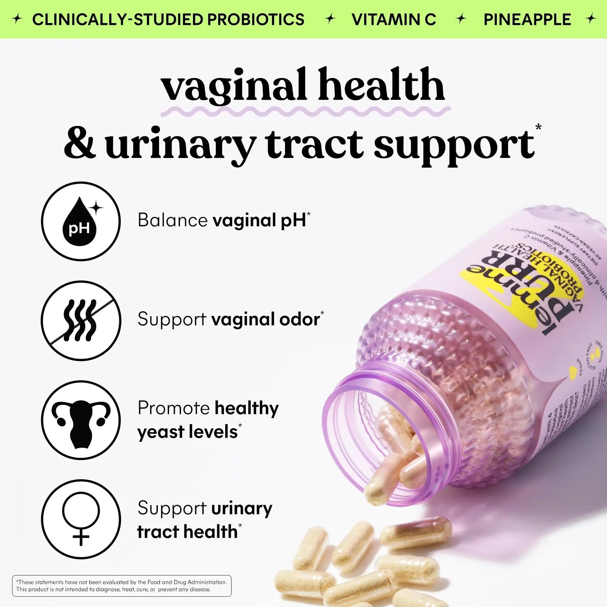 Lemme Purr Vaginal Probiotics for Women - Promotes pH Balance, Healthy Vaginal Odor & Urinary Tract Health w/Lactobacillus Blend, Clinically Tested Strains, Pineapple & Vitamin C - 60 Veggie Capsules Lemme uk supplements