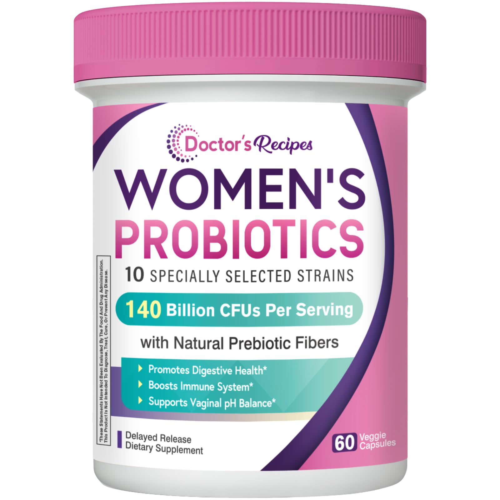 Doctor's Recipes Probiotics for Women, Organic Prebiotics and Probiotics for Digestive Health, Vaginal Health, 140 Billion CFU, 10 Strains, Shelf Stable, 60 Capsules Doctor's Recipes uk supplements
