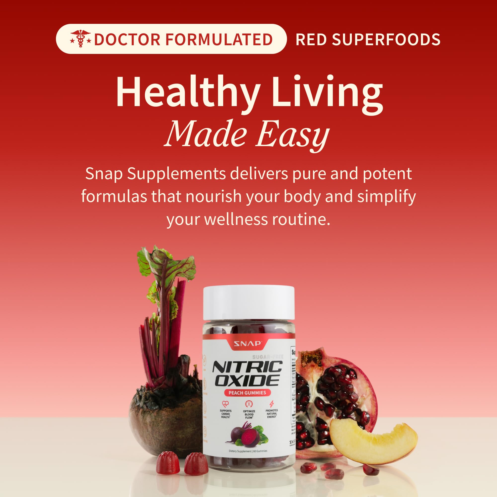 Snap Supplements Nitric Oxide Beet Root Gummies Supplement with Organic Beets - Energy & Circulation Support, 60 Sugar-Free Gummies (30 Servings, 1 Month Supply), Peach Snap Supplements uk supplements