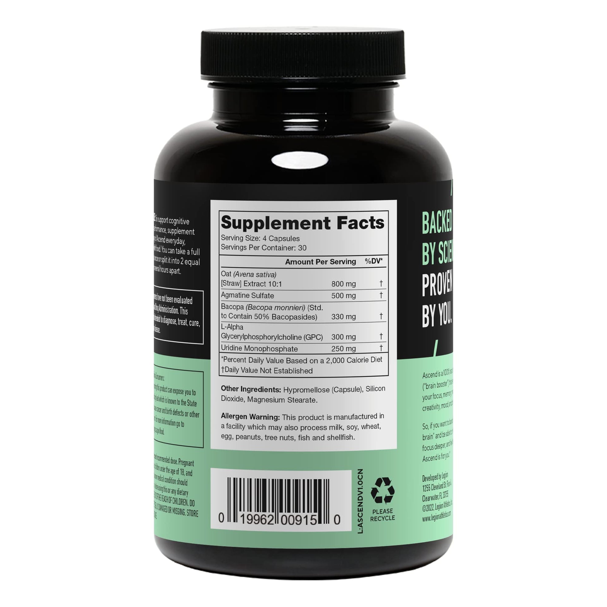 LEGION Athletics Ascend Nootropic - All-Natural Brain Supplements for Memory and Focus - Nootropics Brain Support Supplement with Alpha-GPC - Brain Supplement for Alertness & Mood Support, 30 Servings LEGION uk supplements