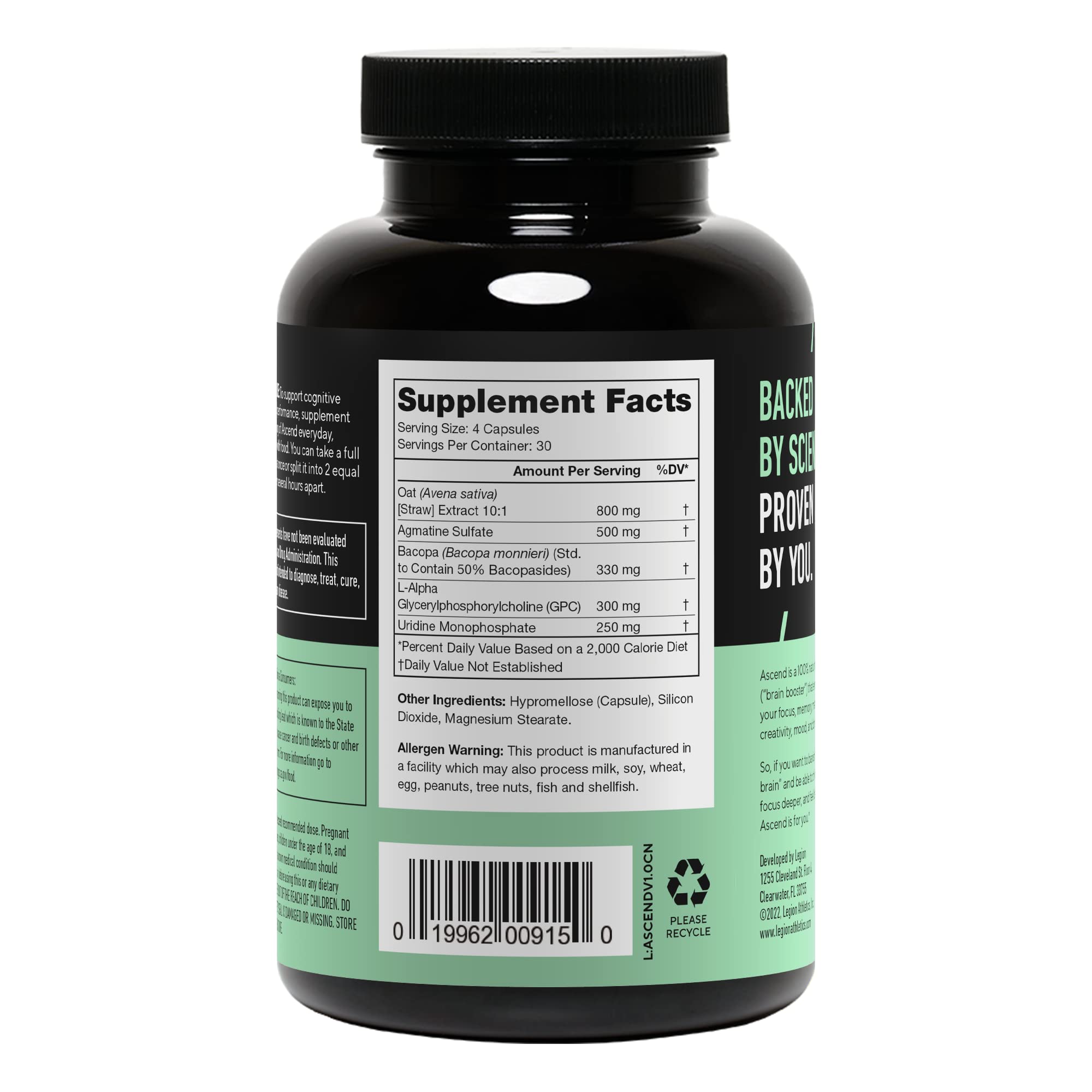 LEGION Athletics Ascend Nootropic - All-Natural Brain Supplements for Memory and Focus - Nootropics Brain Support Supplement with Alpha-GPC - Brain Supplement for Alertness & Mood Support, 30 Servings LEGION uk supplements