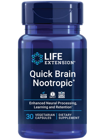 Life Extension Quick Brain Nootropic, Fast Thinking, Learning, Concentration, Lutein, zeaxanthin, gotu kola, bacopa, Gluten Free, Non-GMO, Vegetarian, 1 Daily, 30 Capsules Life Extension uk supplements