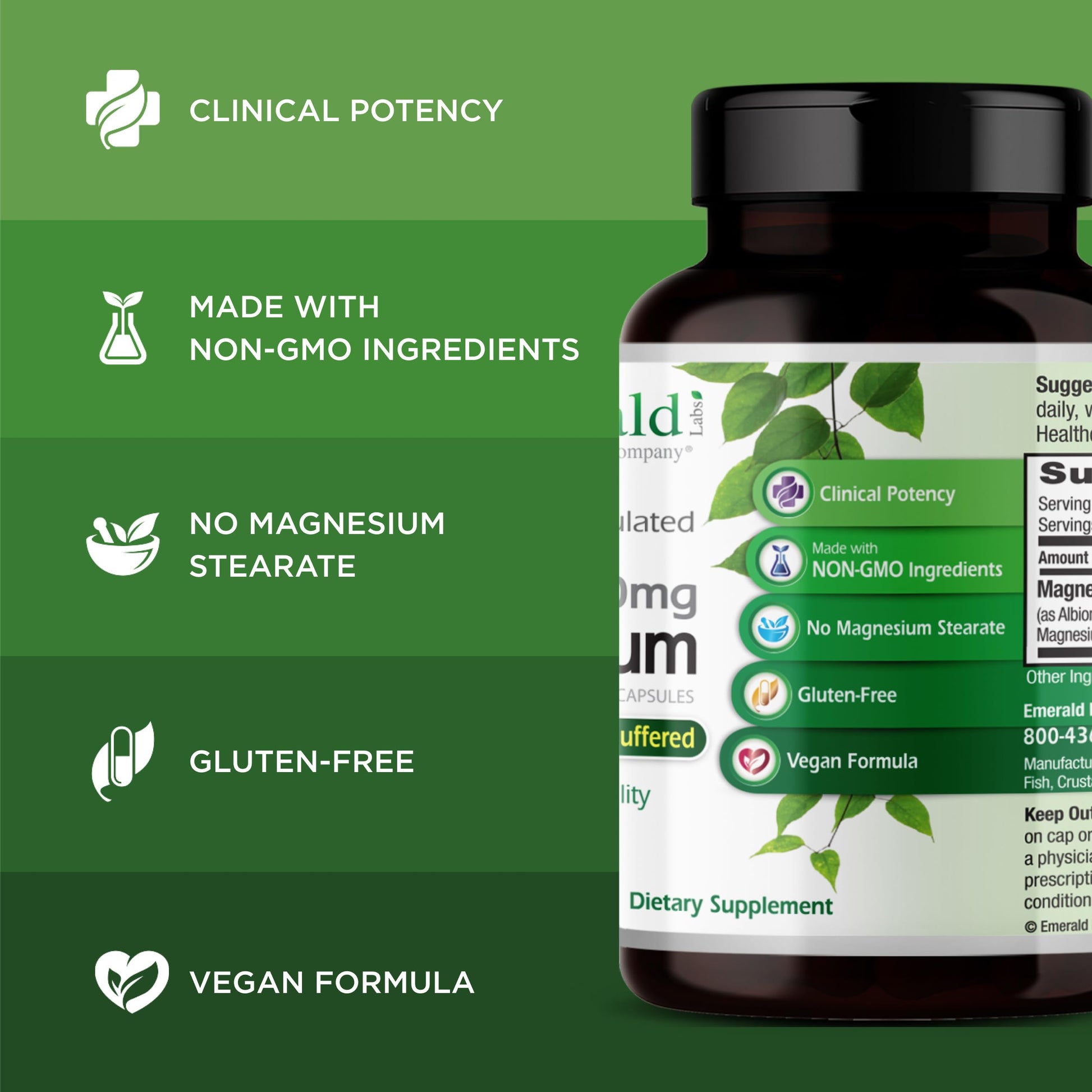 Emerald Labs Magnesium 400mg - Bone & Sleep Support with Albion Magnesium* - Vegan Friendly - 120 Vegetable Capsules (30-Day Supply) EMERALD LABS uk supplements