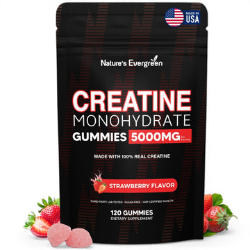 Creatine Monohydrate 5000mg Gummies, Pre-Workout 5g Creatine Gummy Supplement for Men & Women: Muscle Builder & Energy Boost, Sugar Free, Vegan, Strawberry Flavor, (120 Count) Made in USA Nature's Evergreen uk supplements