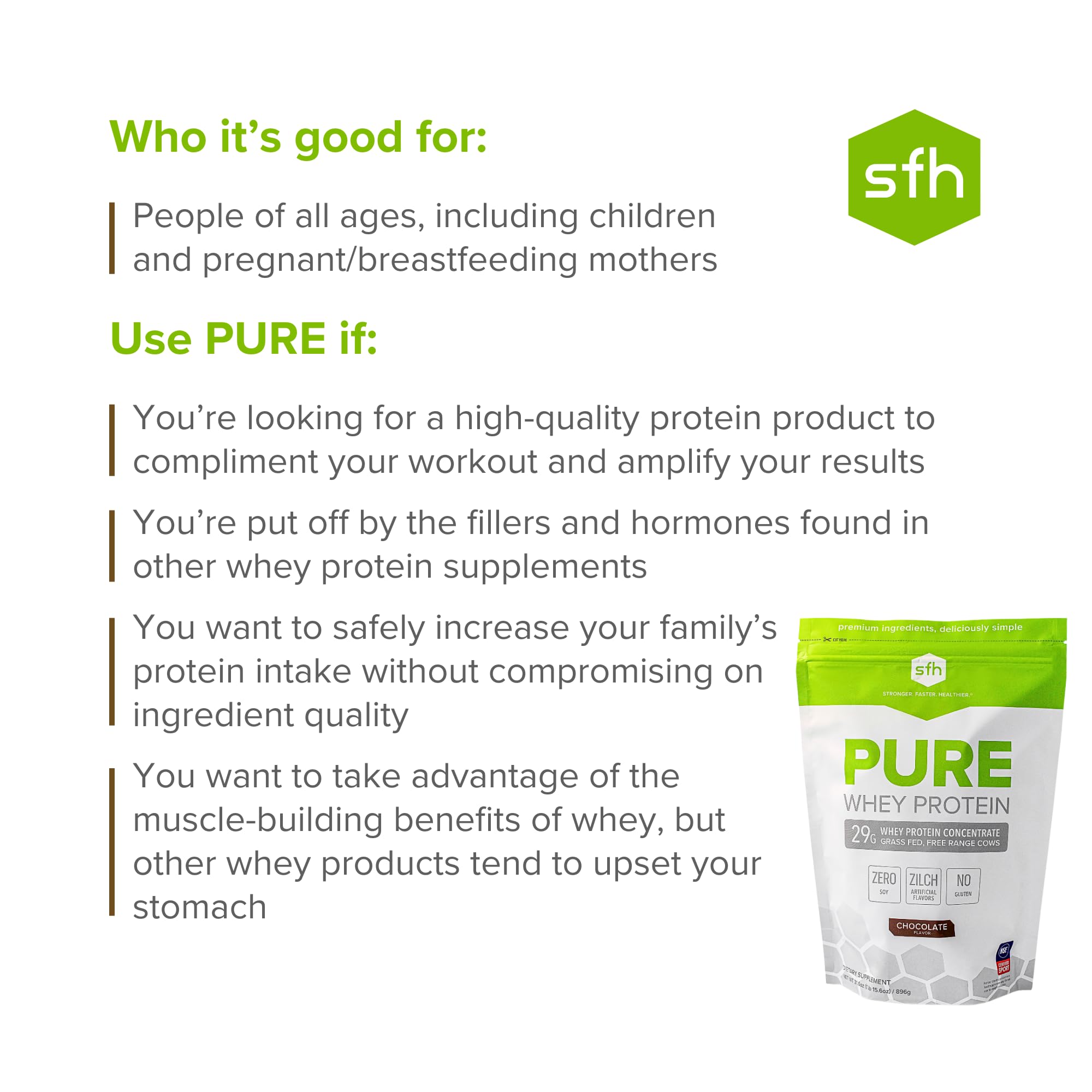SFH Pure Whey Protein Powder (Chocolate) Best Tasting 100% Grass Fed Whey SFH uk supplements