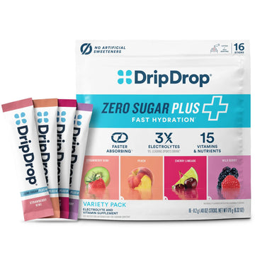 DripDrop Zero Sugar Plus - Sugar Free Hydration Packets - Single Serve Electrolytes Powder Drink Mix - Strawberry Kiwi, Peach, Cherry Limeade, Wild Berry DripDrop uk supplements