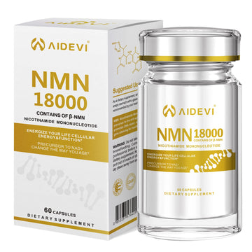 AIDEVI NMN 18000 - Nicotinamide Mononucleotide Supplement with Resveratrol, Stabilized Form & 99% High Purity to Boost NAD+ Levels for DNA Repair Supplement, for Healthy Aging, 60 Capsules AIDEVI uk supplements