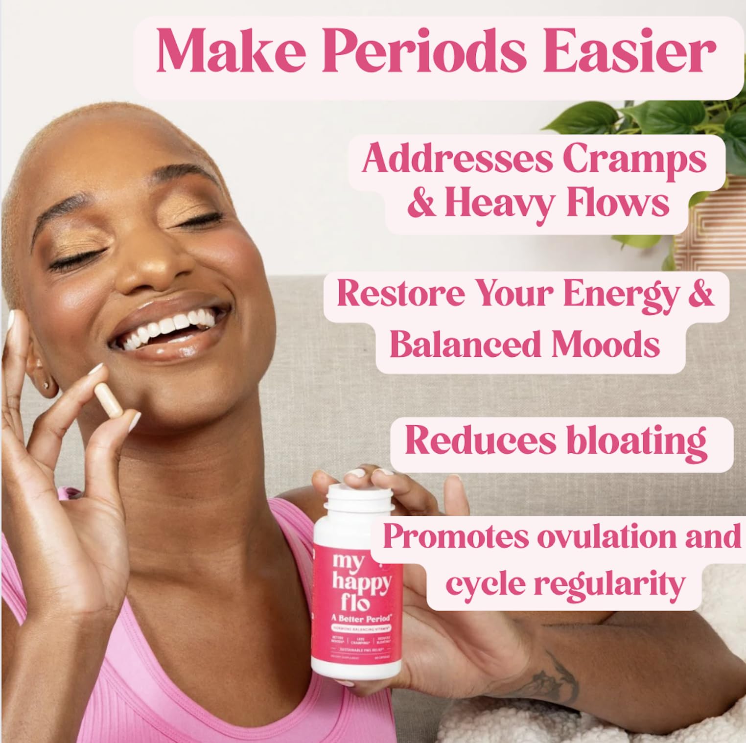 My Happy Flo PMS Support Supplement for Women with Iron, PMS Relief Hormone Support for Women, 10-in-1 PMDD Supplements for Women | DIM & I3C Indole-3-Carbinol for Cramp Relief, Heavy Flow - 60 Caps My Happy Flo uk supplements