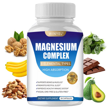 Magnesium Complex Supplement 8 Elemental 1000mg | Magnesium Supplement with Glycinate, Malate, Citrate | Sleep, Relaxation, Bone & Muscle | Vegan 90 Capsules WINYEL uk supplements