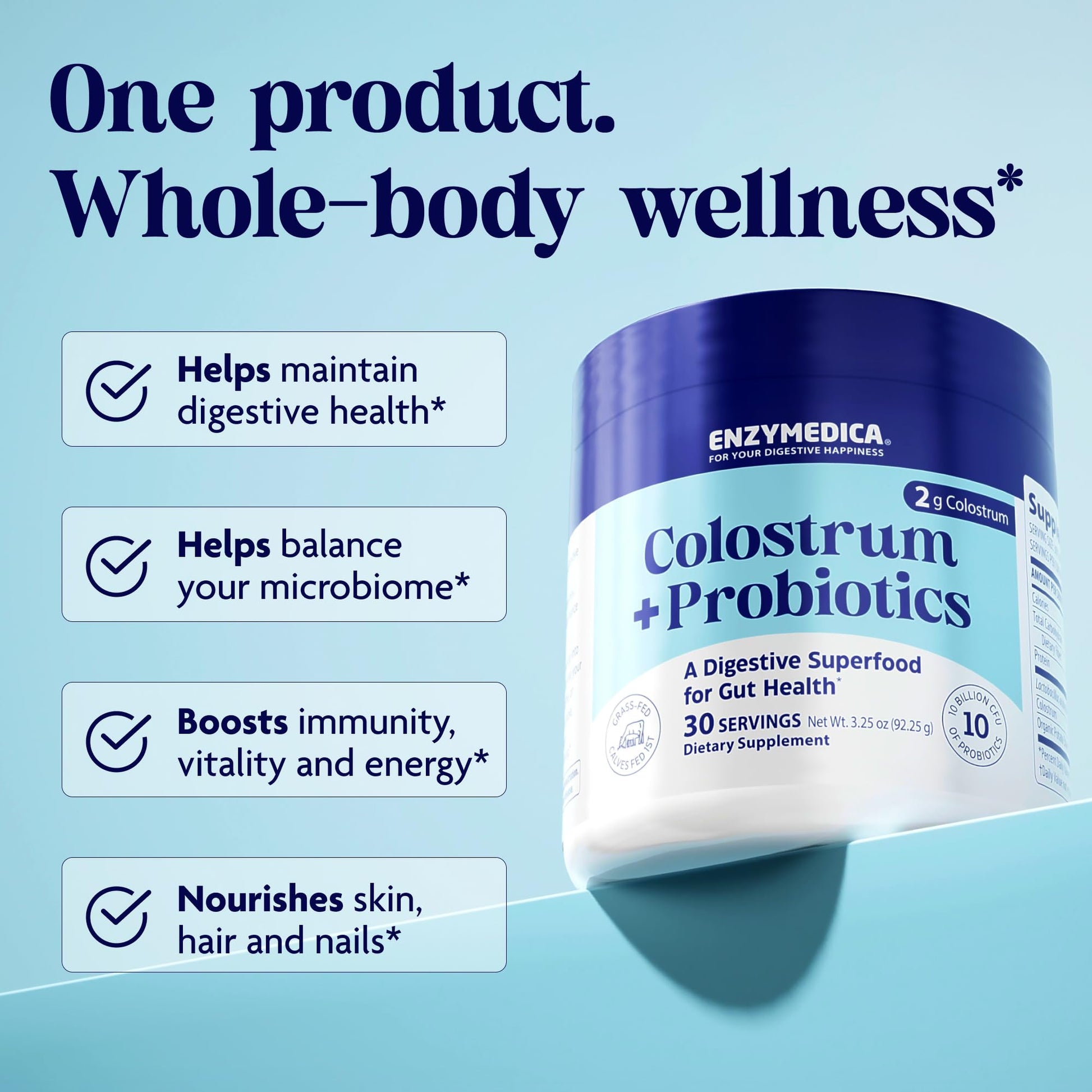 Enzymedica Colostrum + Probiotics Powder Supplement - Grass Fed Bovine Colostrum for Women & Men, Peptide & Lactoferrin Support, Promotes Hair, Skin, Nails, Immune & Gut Health, Gluten Free - 3.25 oz Enzymedica uk supplements