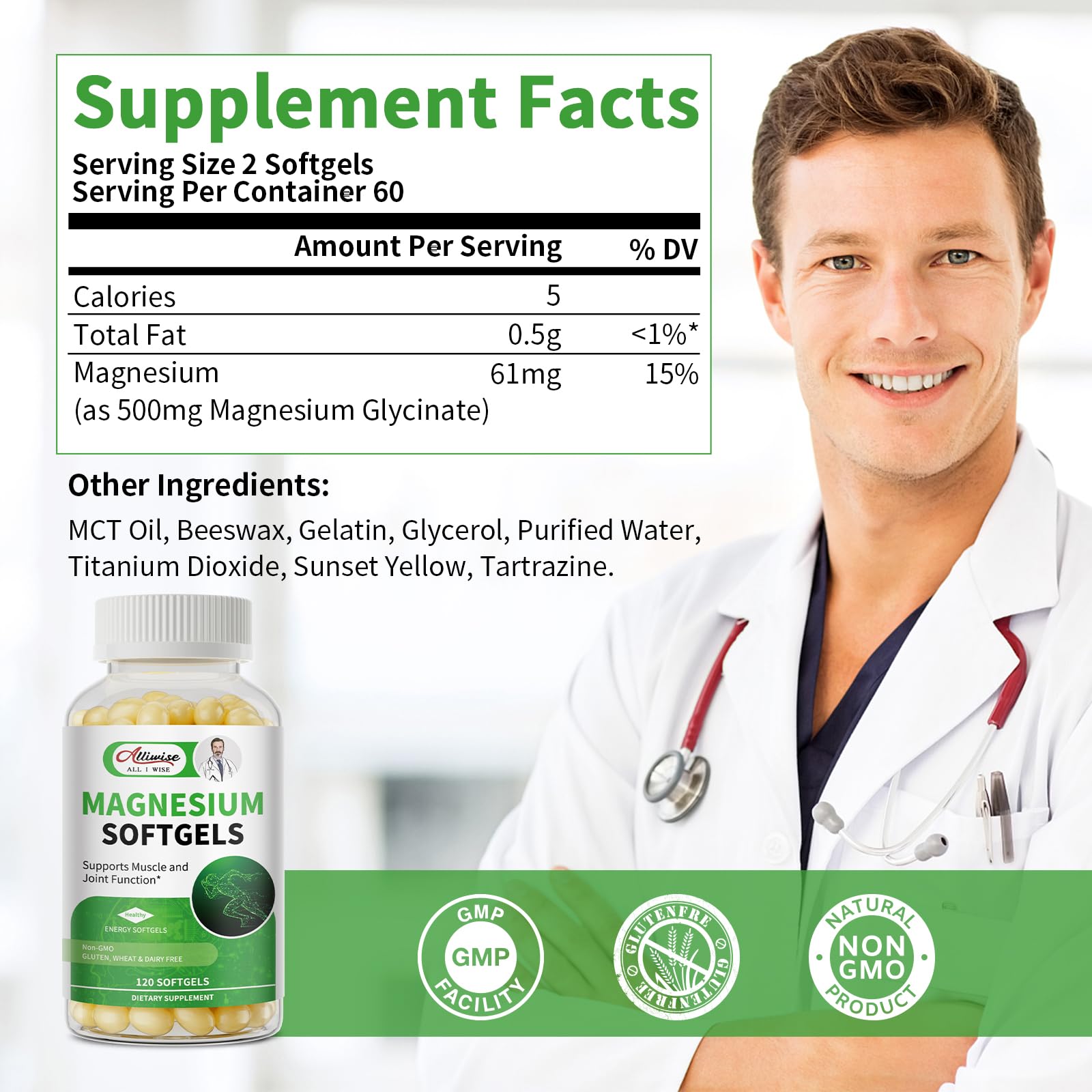 Magnesium Glycinate 500mg Softgels Supplement, Small Easy to Swallow Magnesium Gelcaps High Absorption for Night Leg&Sleep Support, Muscle&Bone, Calm, Non GMO, 120 Gelcaps, 60 Day Supply Alliwise uk supplements