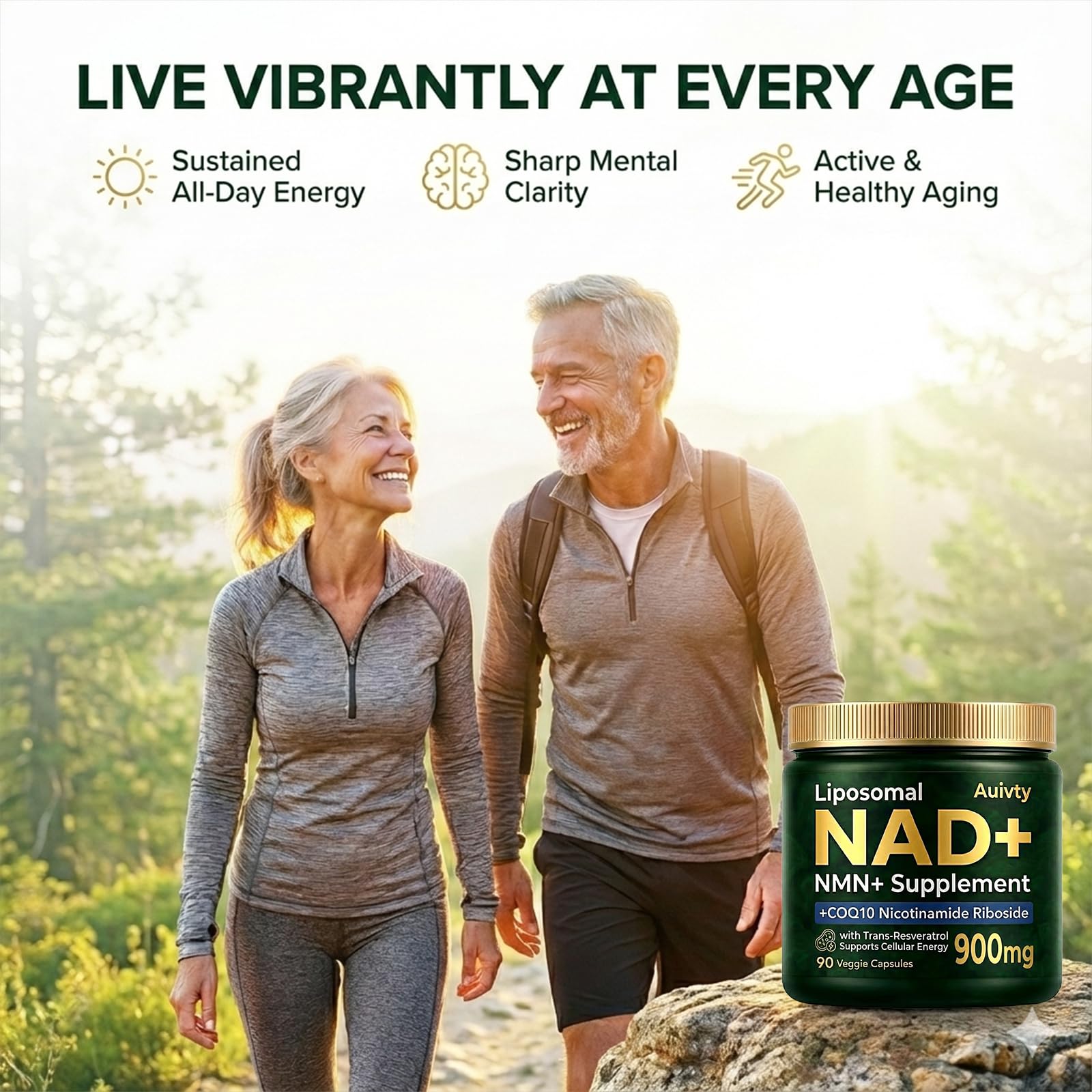 Auivty Liposomal NAD+ NMN Supplement with COQ10, Nicotinamide Riboside, Trans-Resveratrol, 900mg, 90 Veggie Capsules Auivty uk supplements
