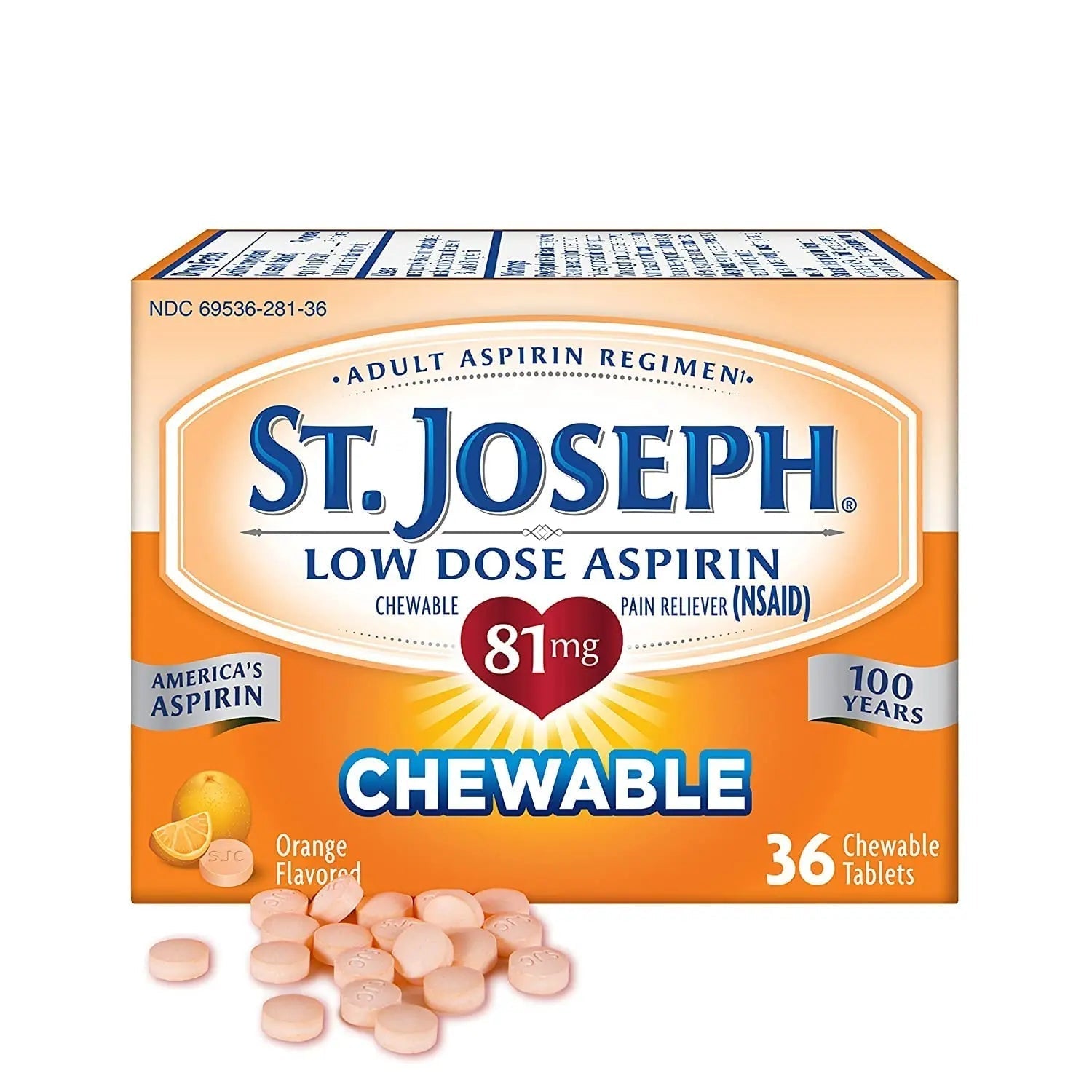 St. Joseph Orange Chewable 81mg Aspirin, 36 Tablets (Pack of 3) St. Joseph uk supplements