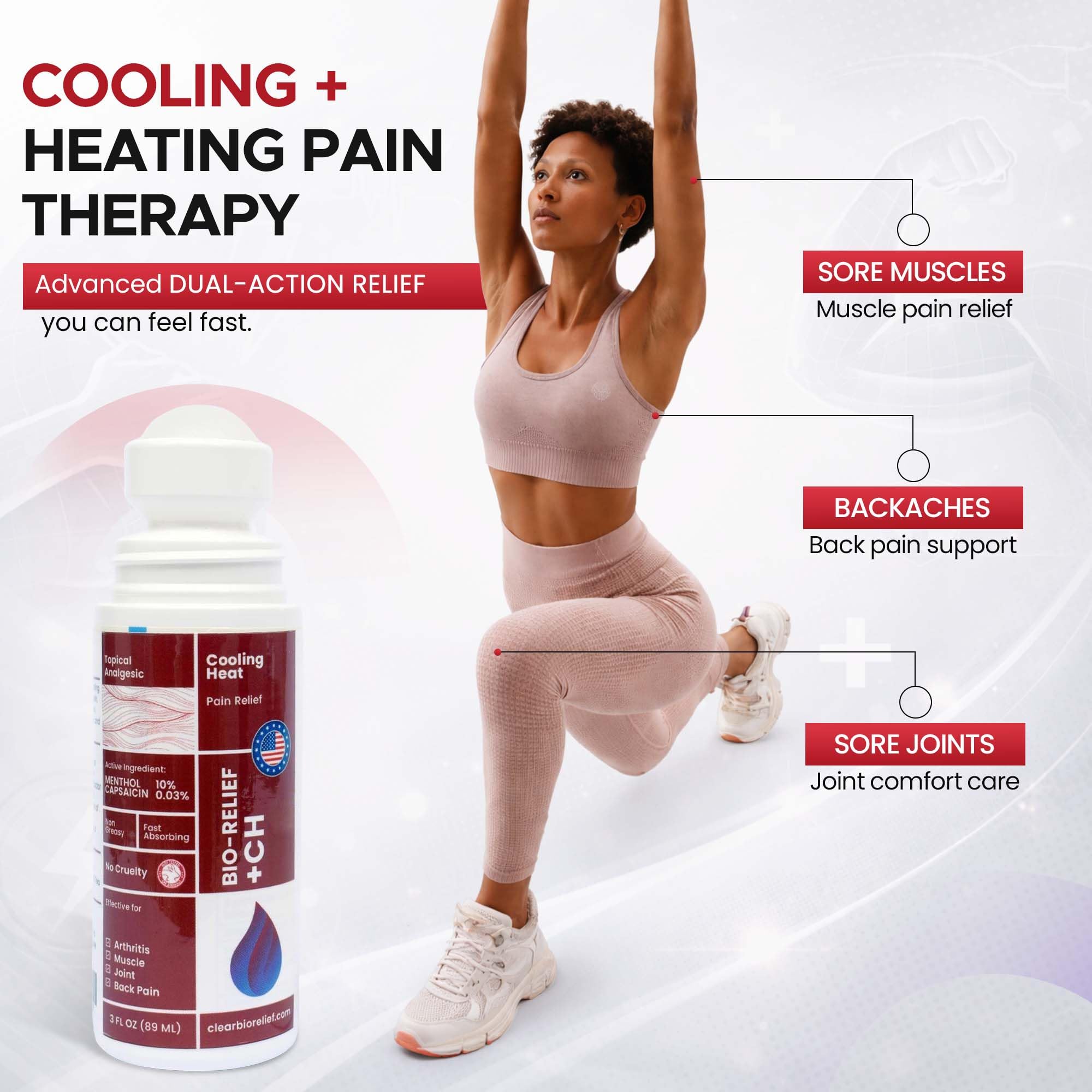 BIO-RELIEF +CH Pain Relief Roll On w 10% Methanol | Highly Effective, Cool & Topical Pain Relief Extra Strength for Arthritis,Muscle,Joint & Back | Easy Roll On Maximum Strength, Made in USA Scientific Solutions Global uk supplements