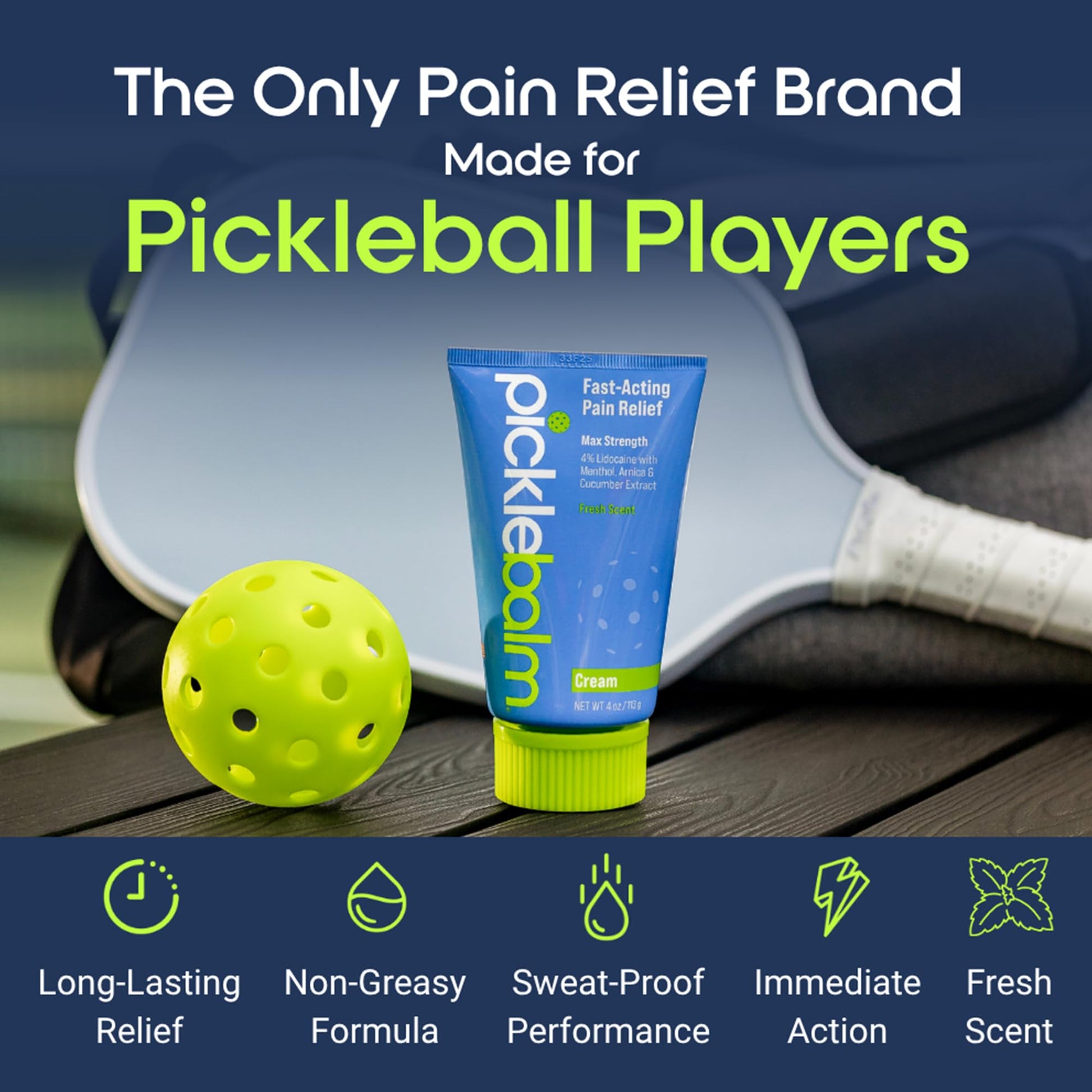 PickleBalm Pickleball Post-Game Muscle Pain Relief Cream with 4% Lidocaine, Arnica, Menthol, Cucumber Seed Extract for Shoulders, Knees, Wrists, and More, 4oz Cream PickleBalm uk supplements