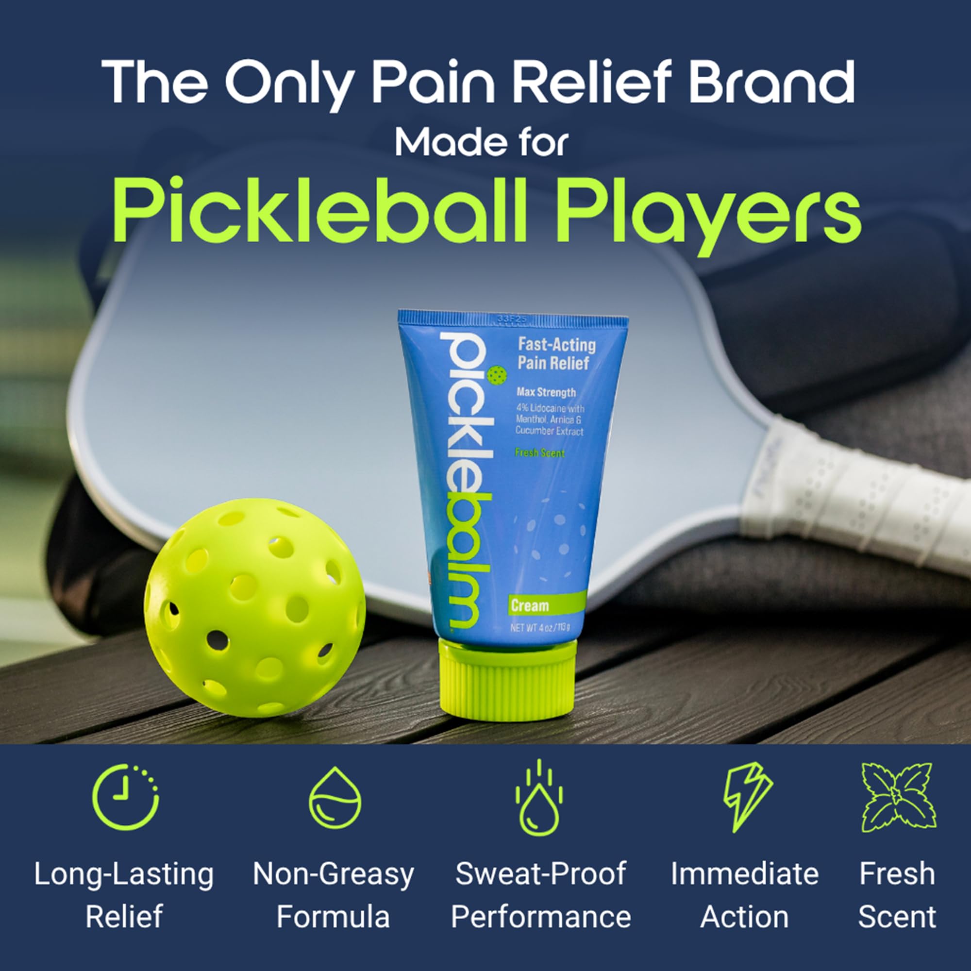 PickleBalm Pickleball Post-Game Muscle Pain Relief Cream with 4% Lidocaine, Arnica, Menthol, Cucumber Seed Extract for Shoulders, Knees, Wrists, and More, 4oz Cream PickleBalm uk supplements