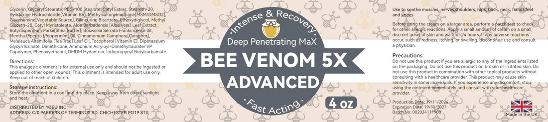 AEROMAXX Organic Bee Venom Muscle Joint Cream, 10x Maximum Caring Ointment, Soothe Shoulder, Back, Neck, Hands, Knuckles, Elbows, Feet, Leg, Knees, Ankle, Meniscus, for Adults, Elderly AEROMAXX uk supplements